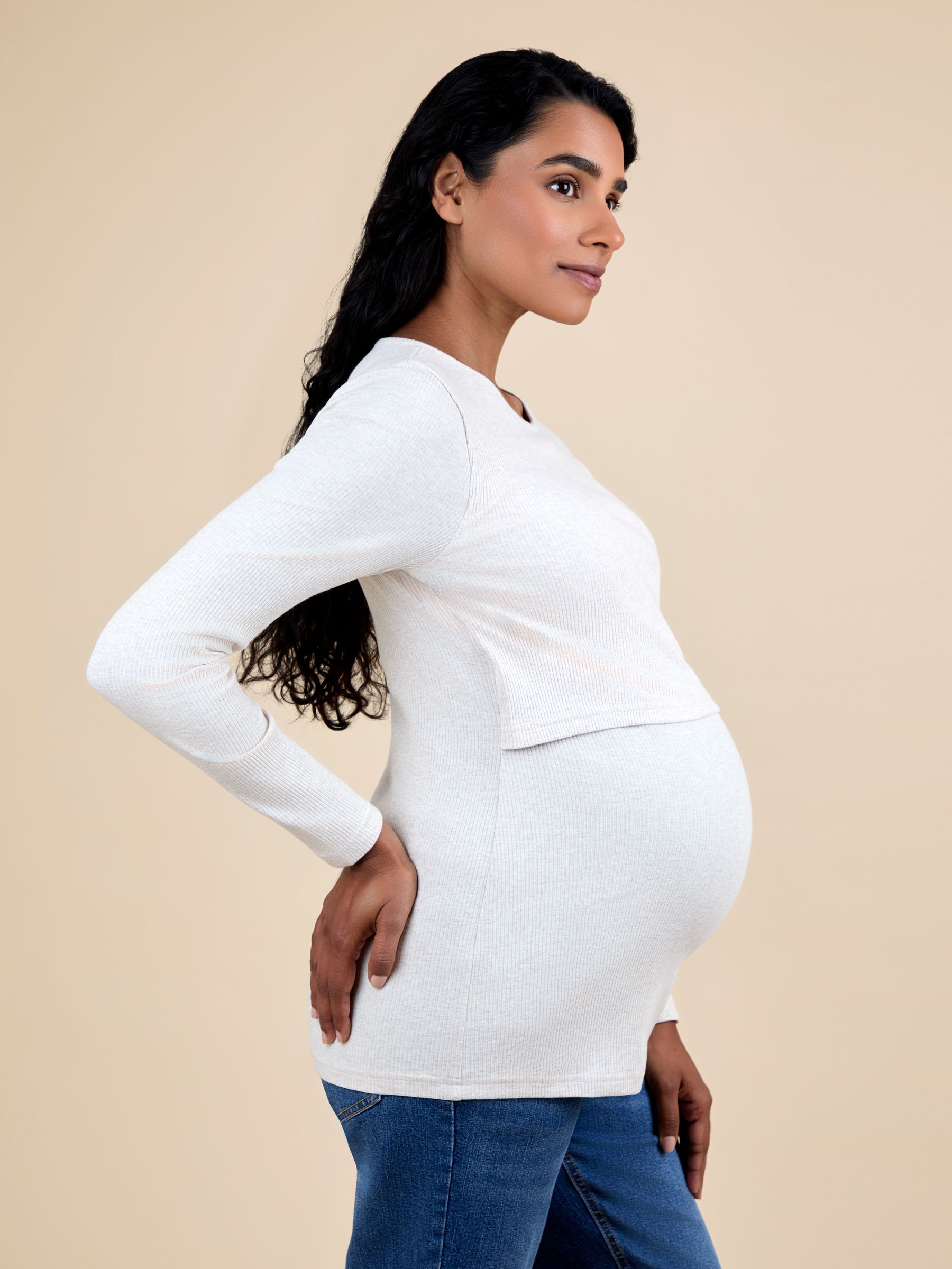 Oatmeal 2-Pack Ribbed Maternity & Nursing Top - Image 2 of 5