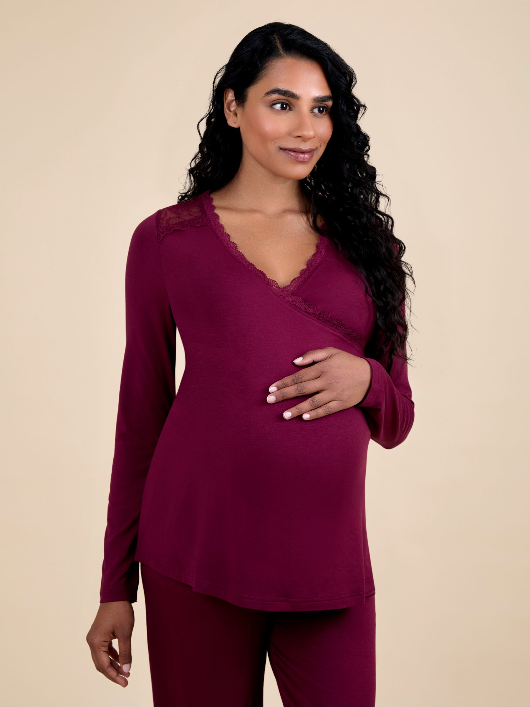 Wine Lace Insert Maternity Pyjamas Set - Image 7 of 8