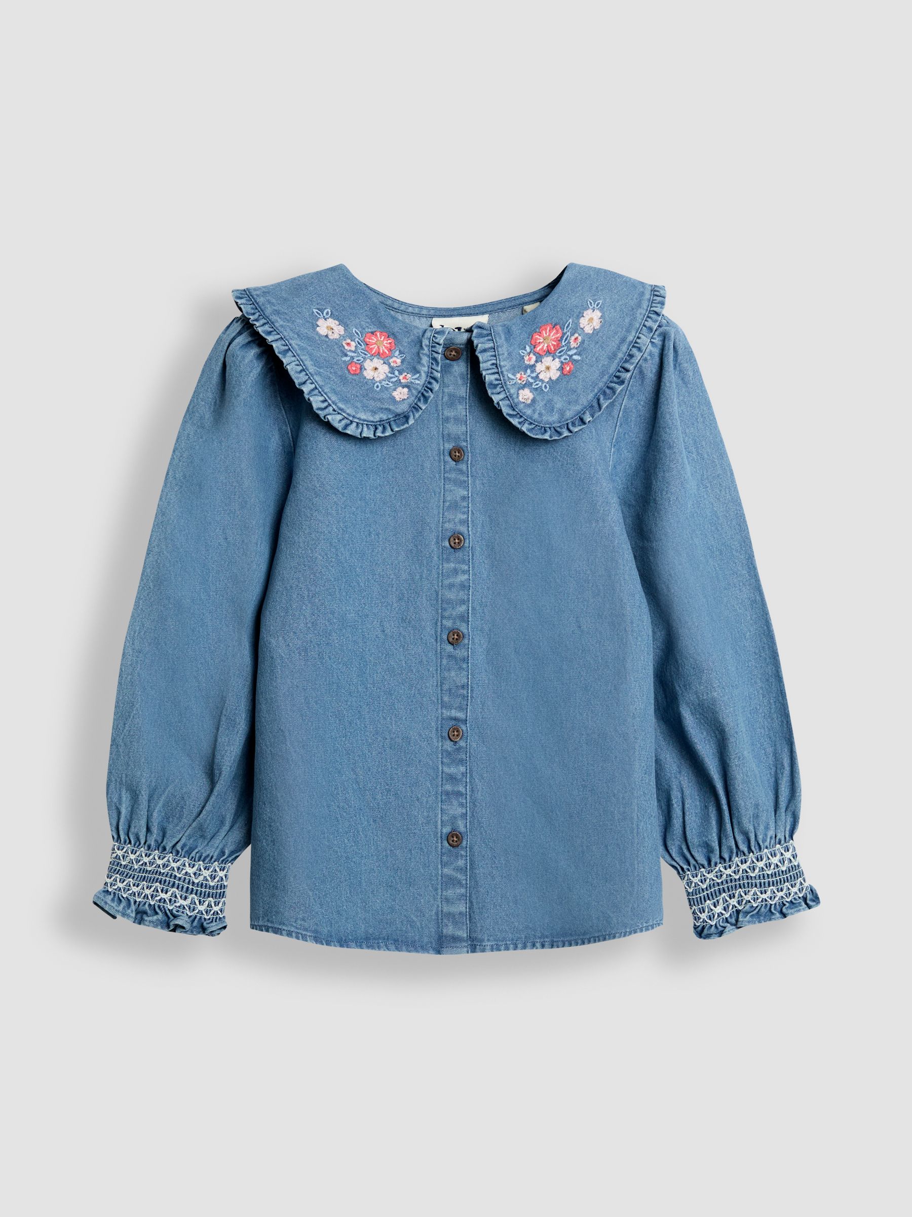 Denim Blue Floral Frill Collar Blouse | JoJo Maman Bébé USA