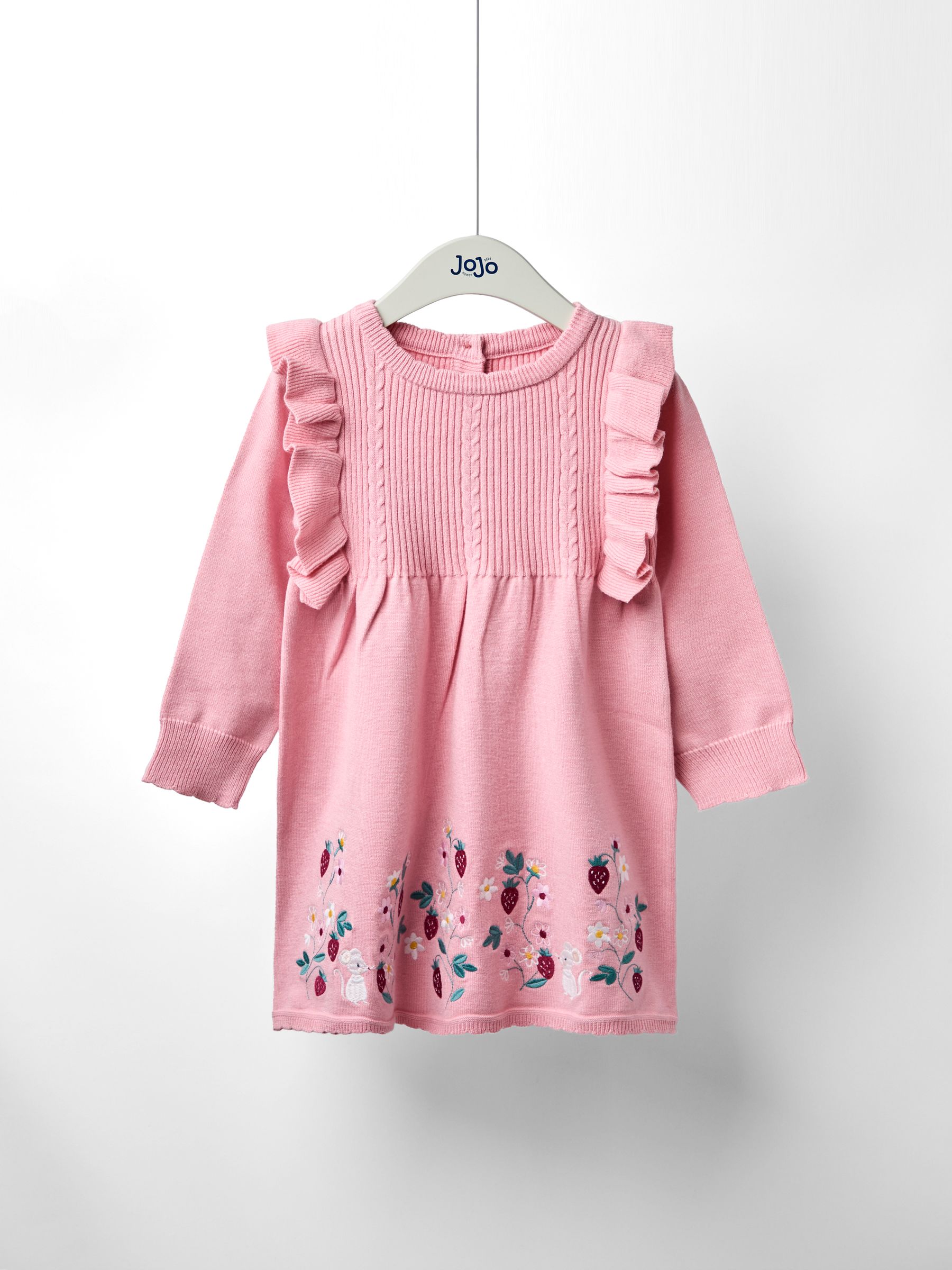 Pink Embroidered Frill Knitted Dress - Image 1 of 4