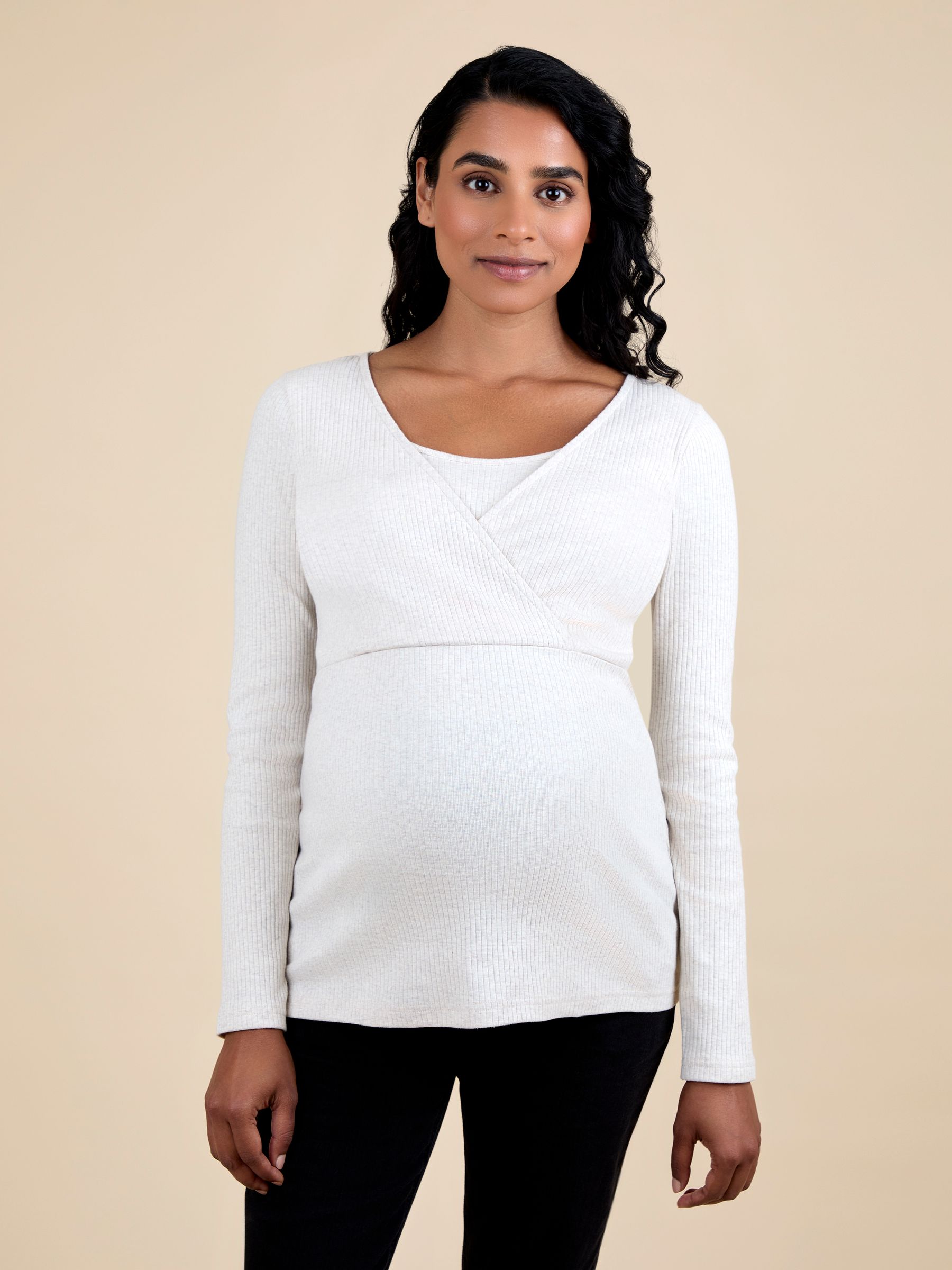 Natural Wrap Maternity & Nursing Long Sleeve Ribbed Top - Image 1 of 6