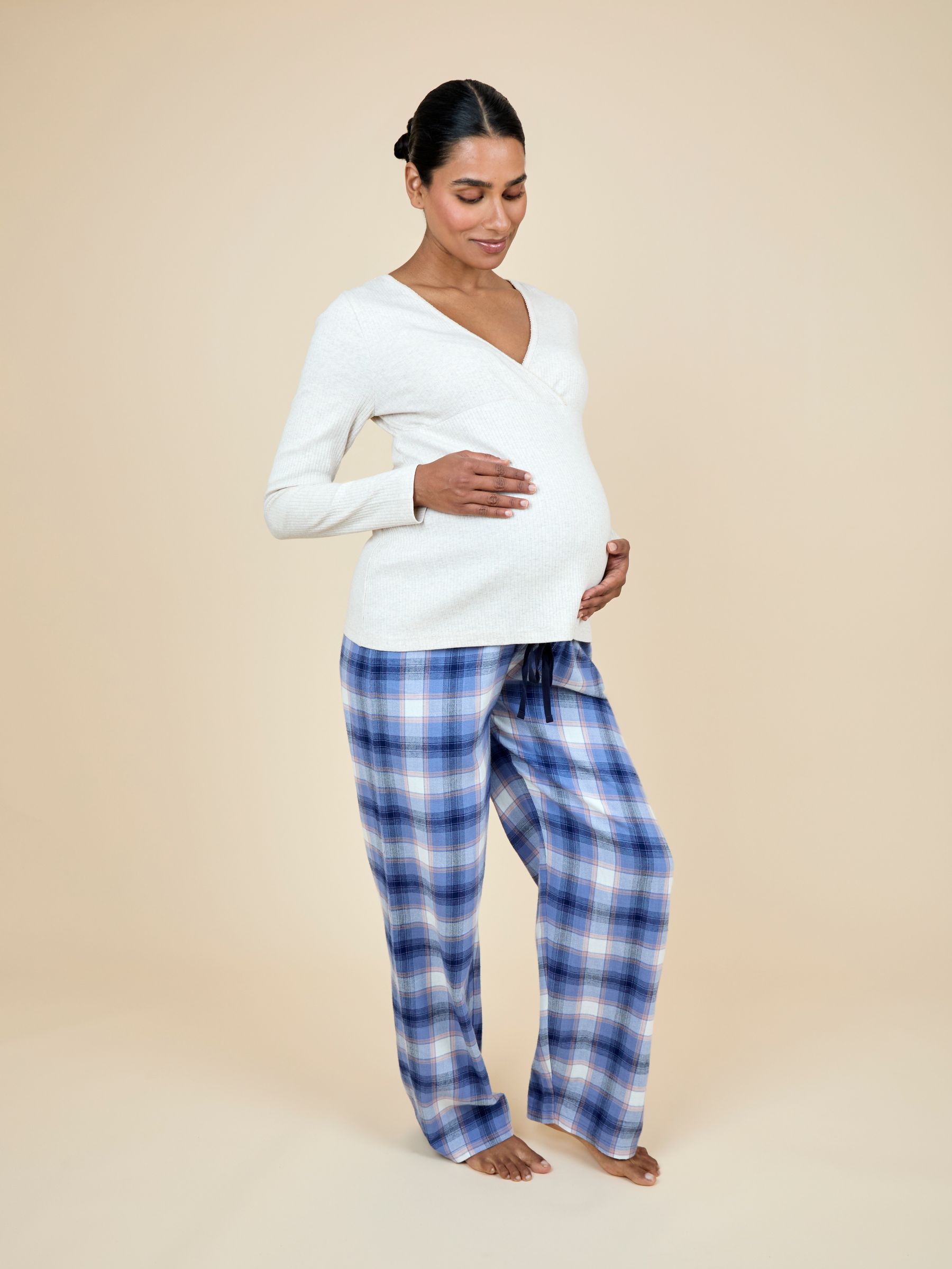 Oatmeal Maternity Check Pyjama Set - Image 1 of 6