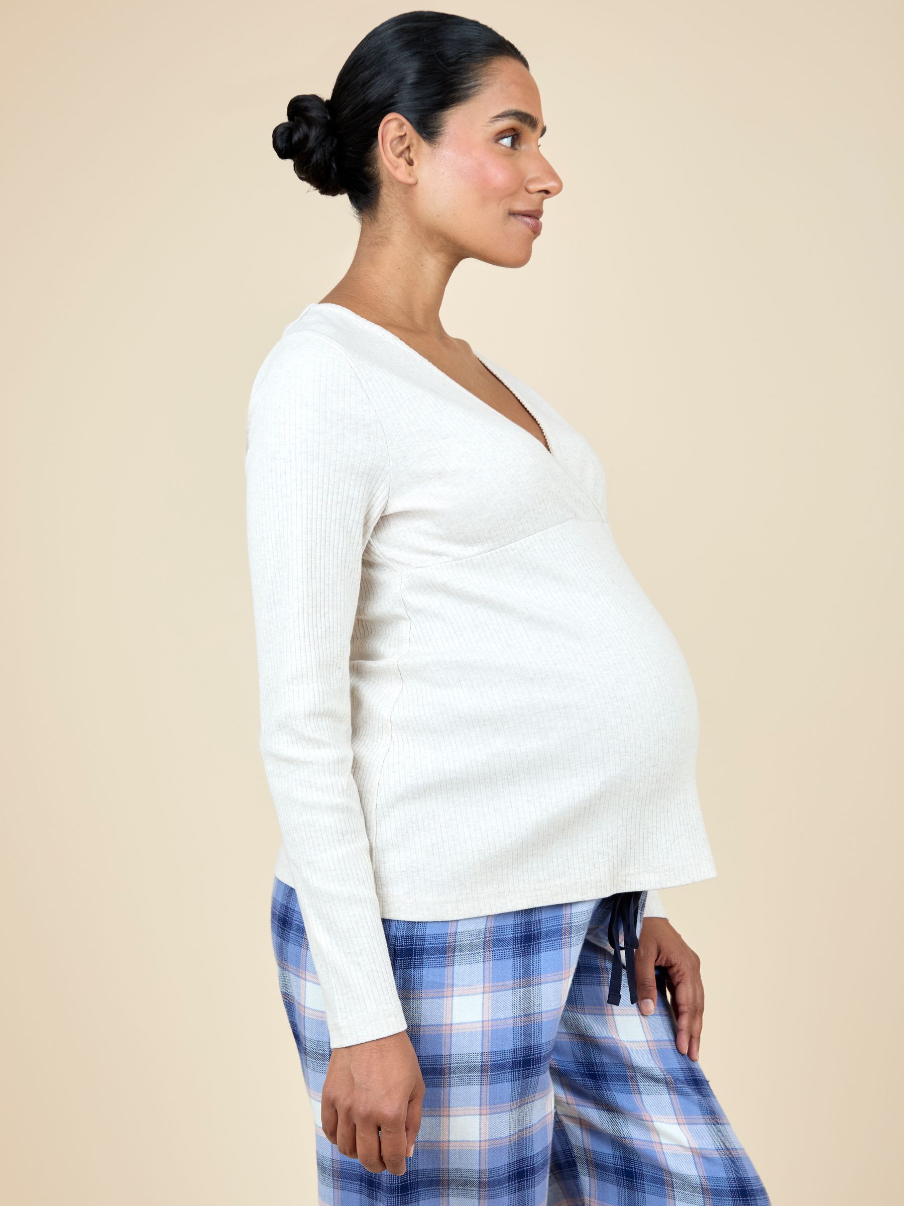 Oatmeal Maternity Check Pyjama Set - Image 4 of 6