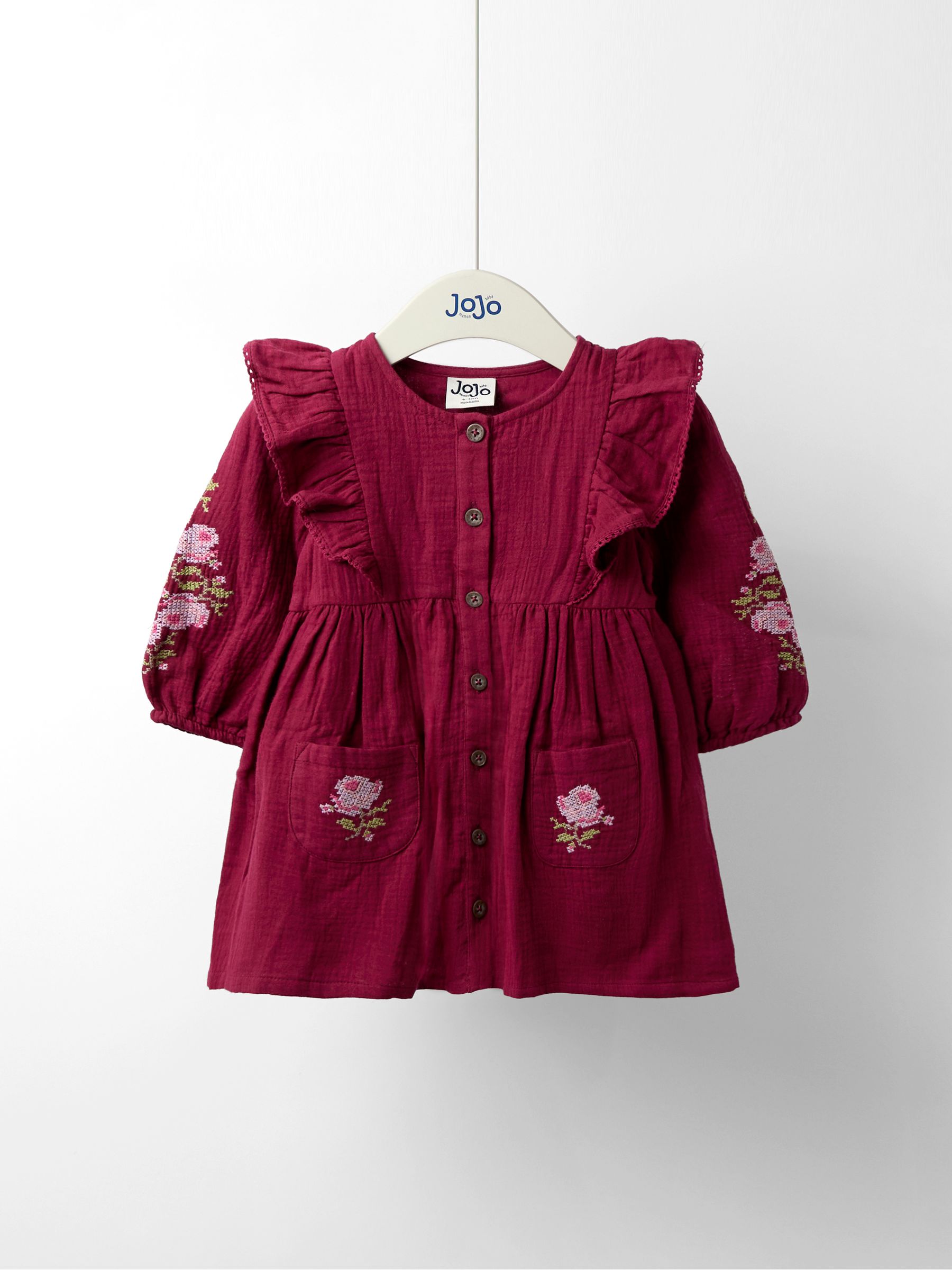 Purple Cross Stitched Frill Sleeve Button Through Dress - Image 1 of 5