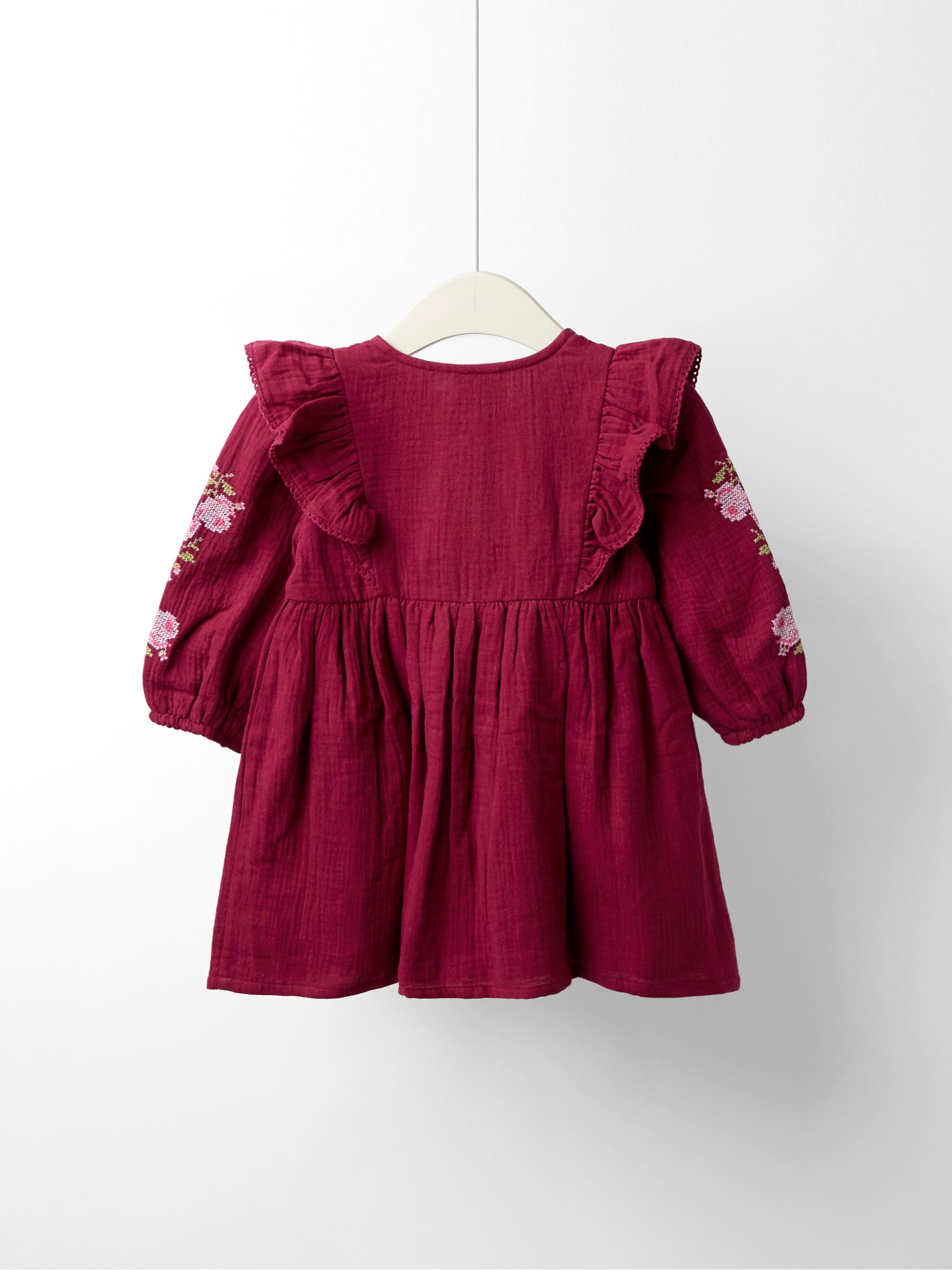 Purple Cross Stitched Frill Sleeve Button Through Dress - Image 2 of 5
