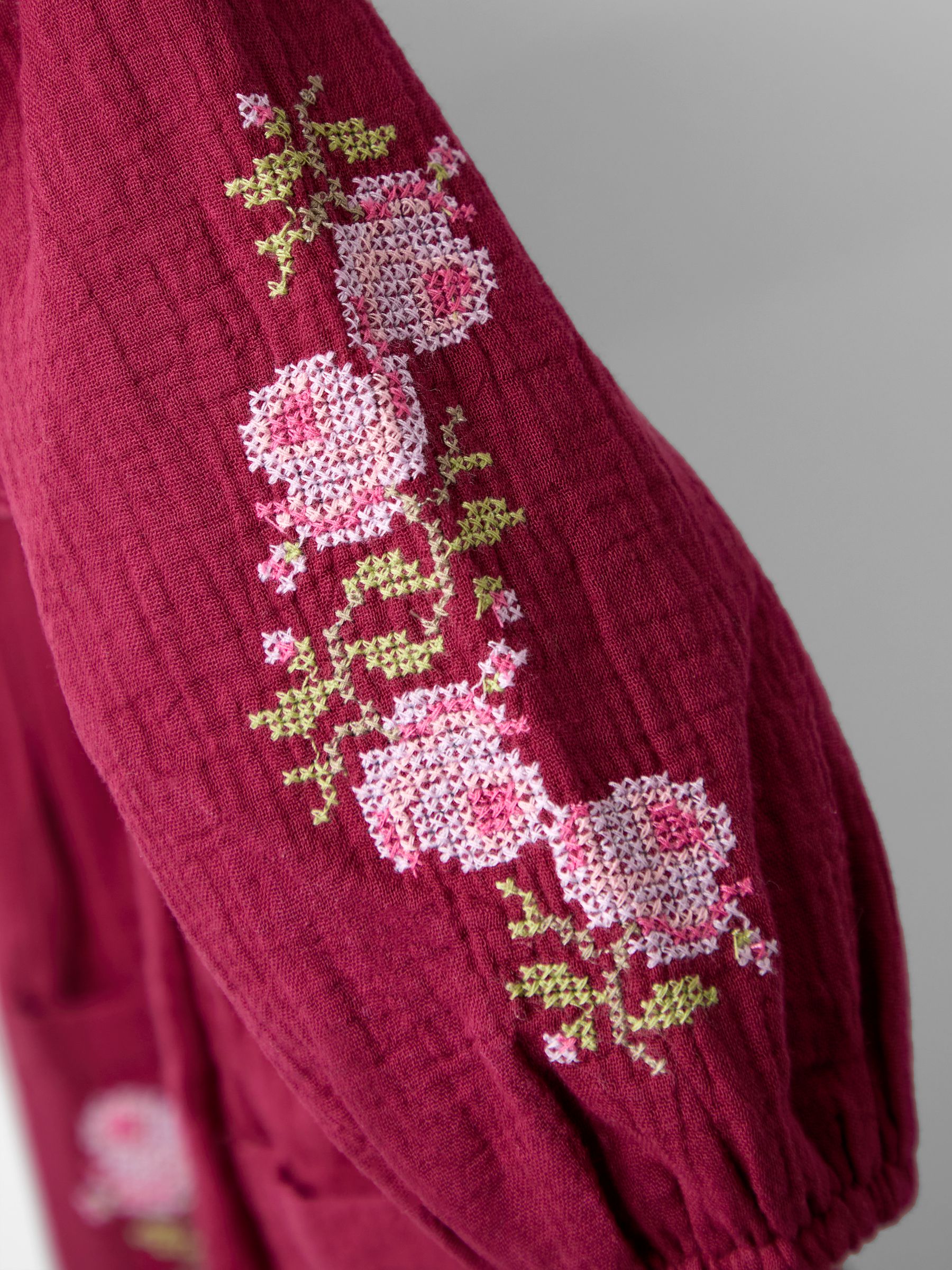 Purple Cross Stitched Frill Sleeve Button Through Dress - Image 5 of 5