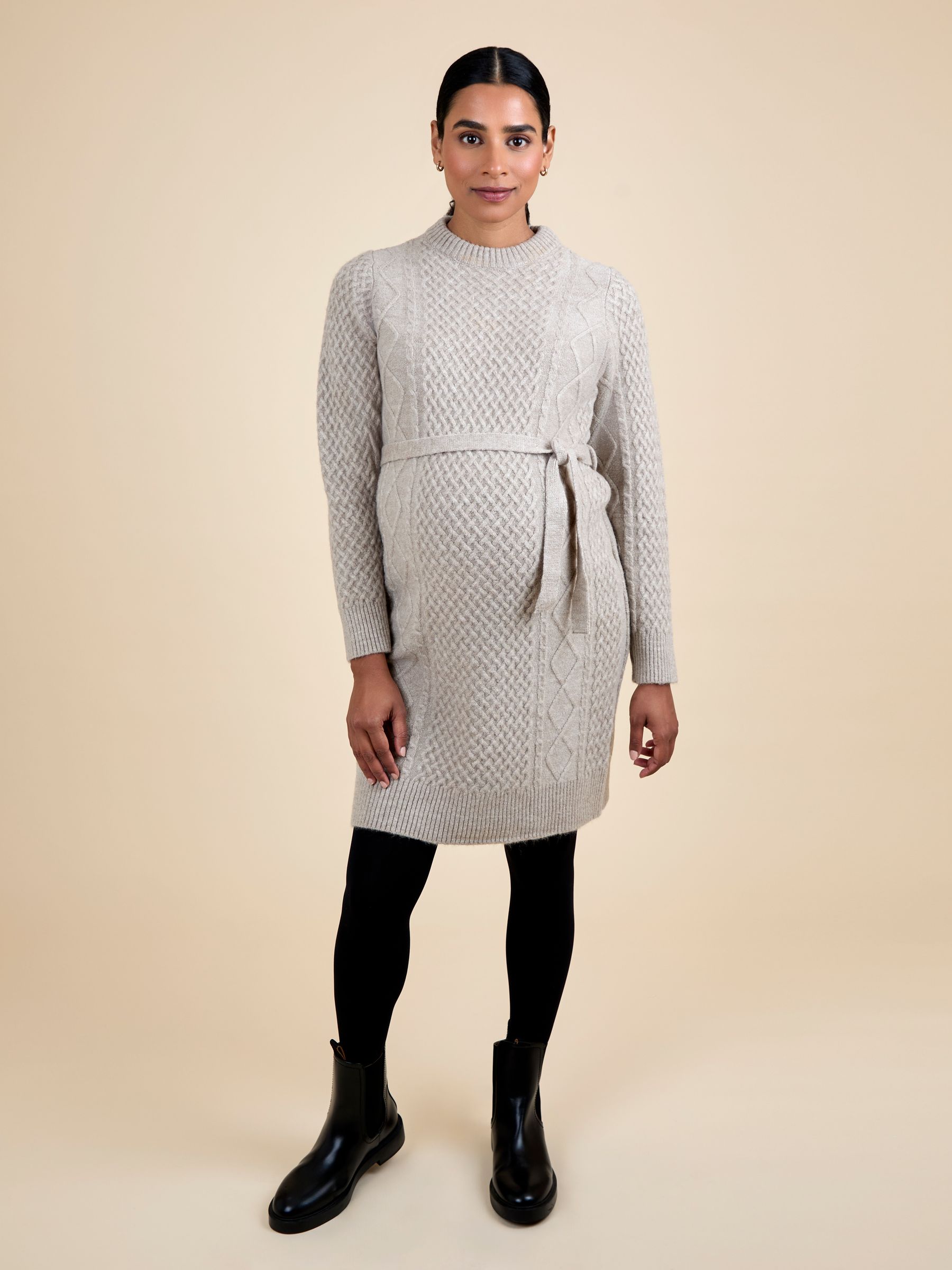 Oatmeal Cable Knit Maternity Mini Dress - Image 1 of 5