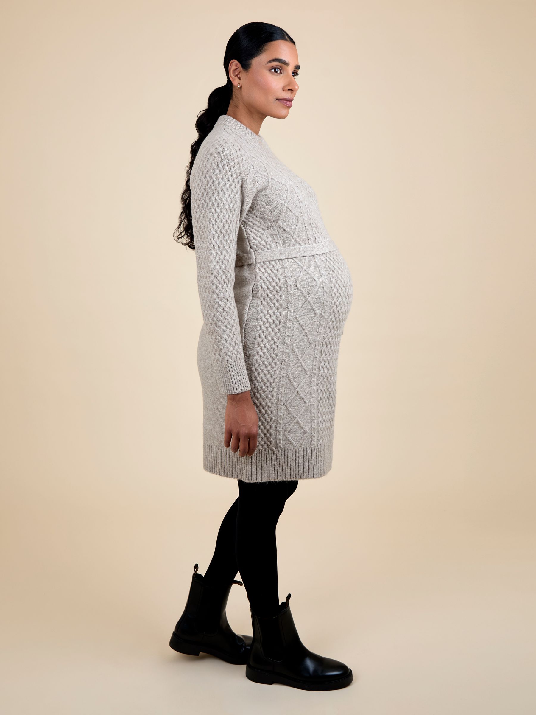 Oatmeal Cable Knit Maternity Mini Dress - Image 2 of 5