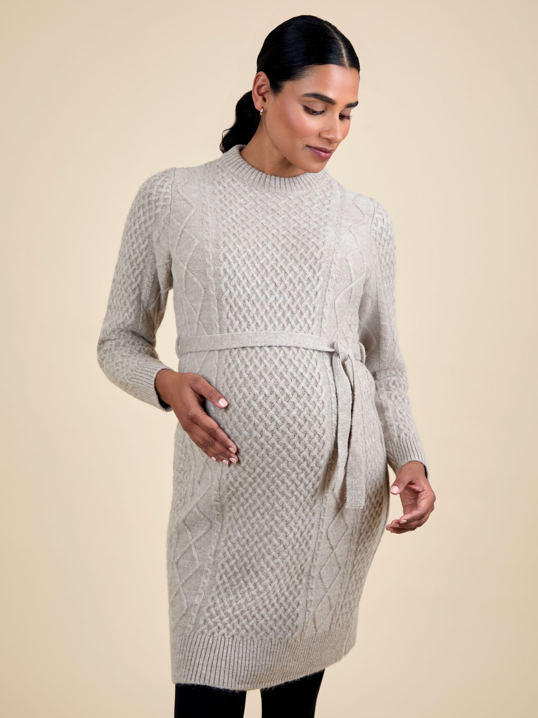 Oatmeal Cable Knit Maternity Mini Dress - Image 3 of 5