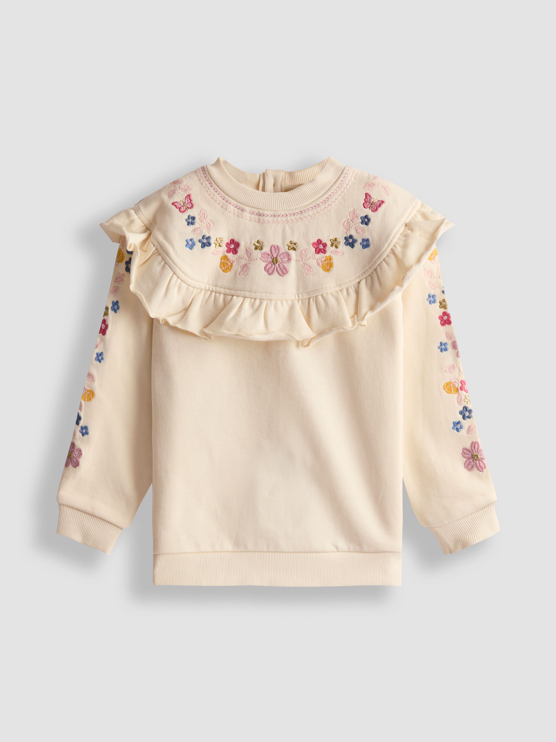 Cream Embroidered Frill Knitted Dress - Image 1 of 3