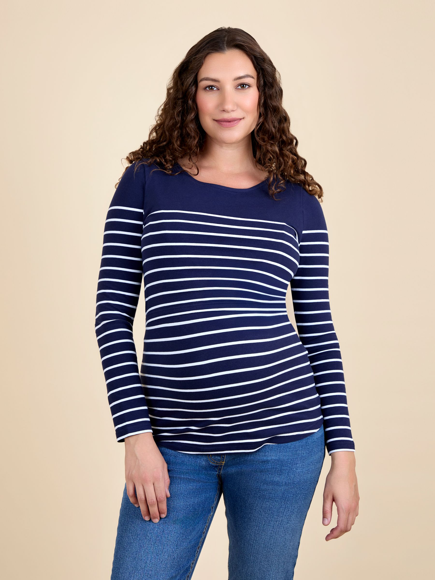 Blue Stripe Long Sleeve Maternity & Nursing Top - Image 1 of 5