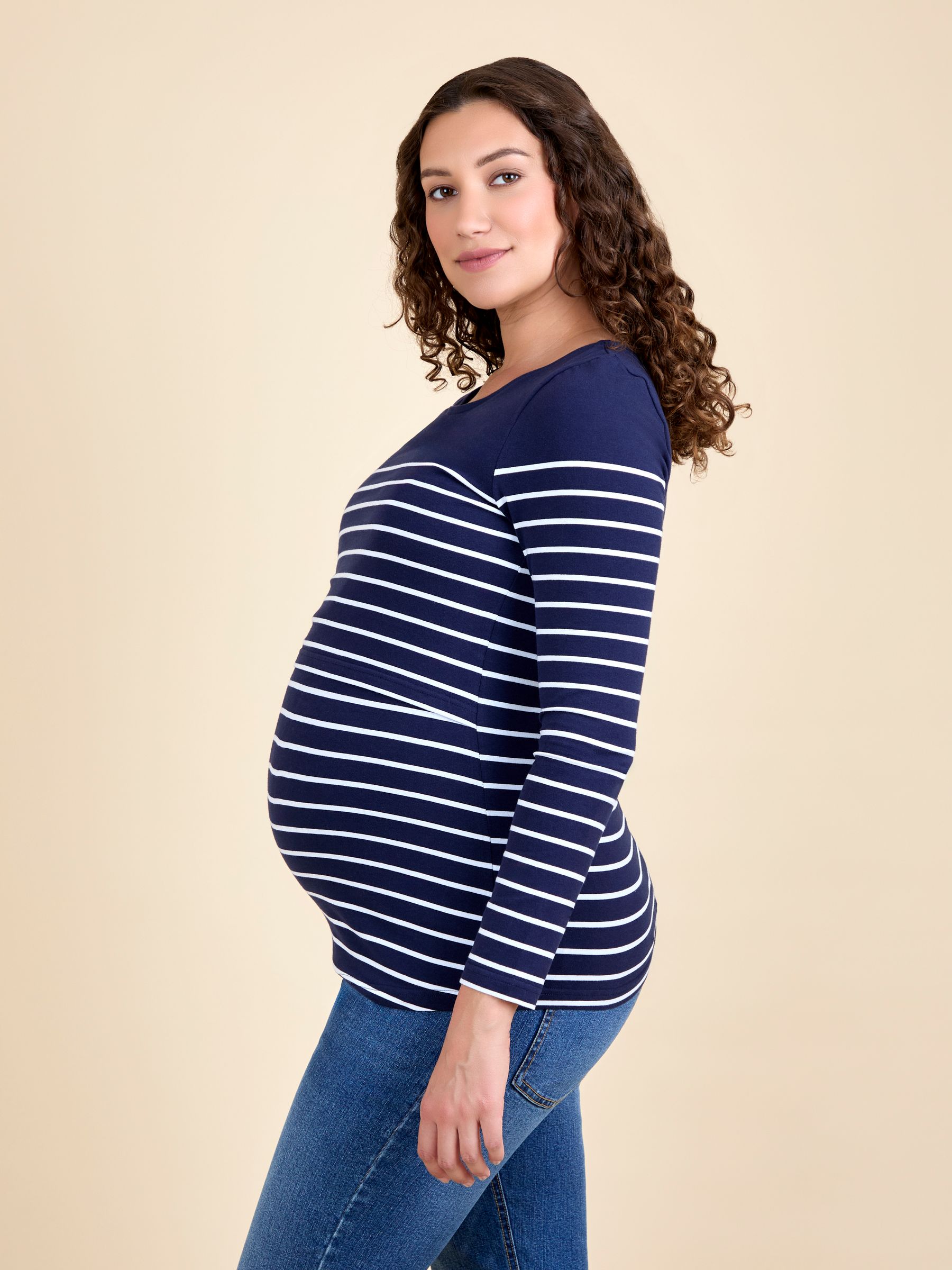 Blue Stripe Long Sleeve Maternity & Nursing Top - Image 2 of 5