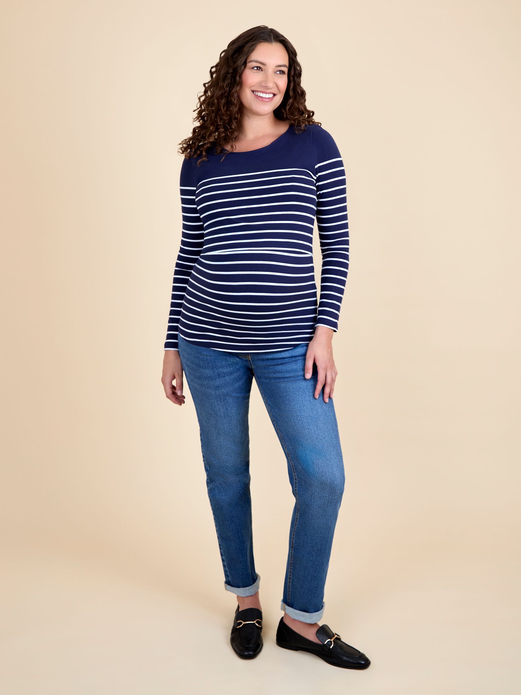 Blue Stripe Long Sleeve Maternity & Nursing Top - Image 4 of 5