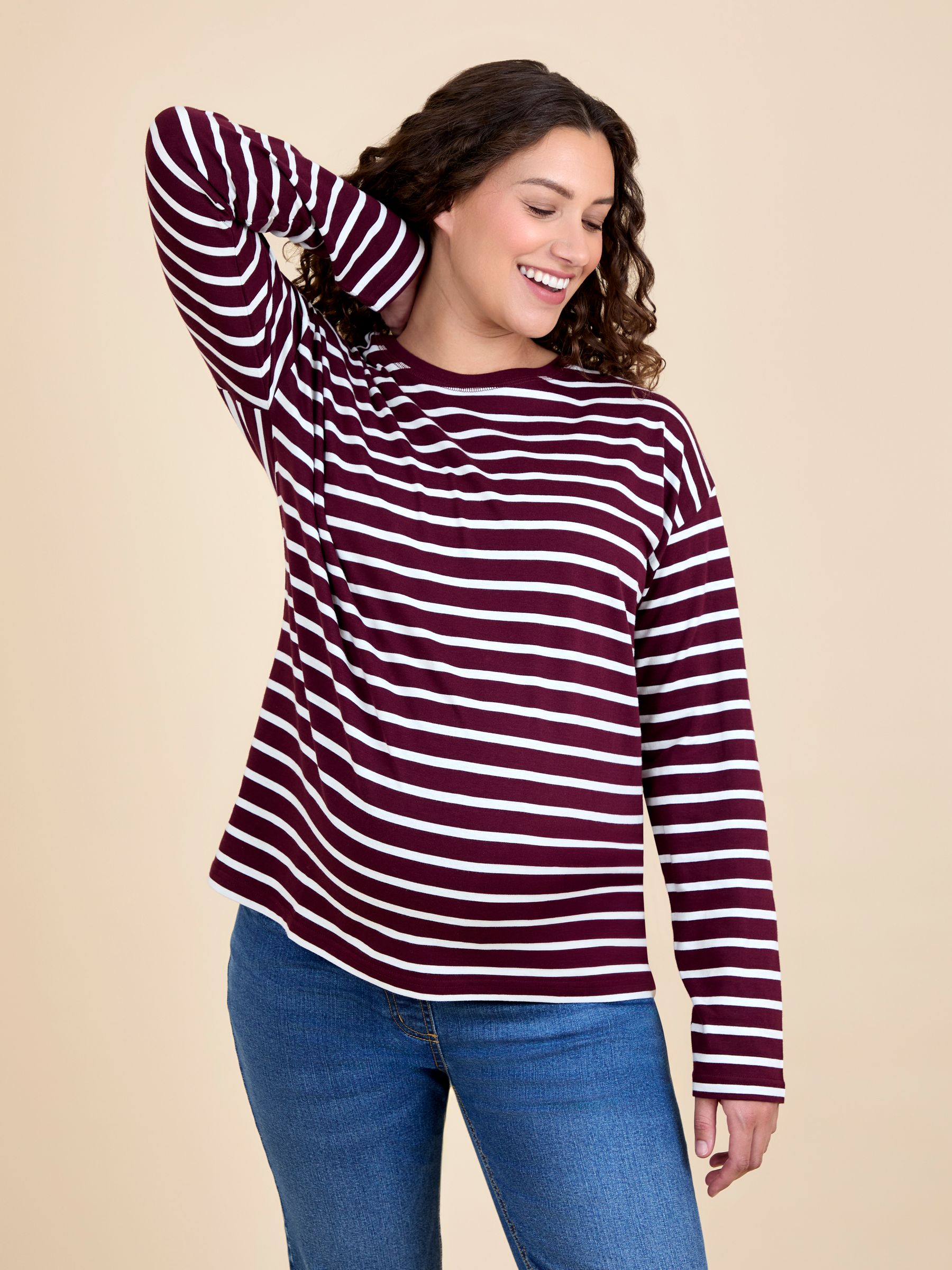 Red Stripe Long Sleeve Boyfriend Maternity T-Shirt - Image 1 of 4