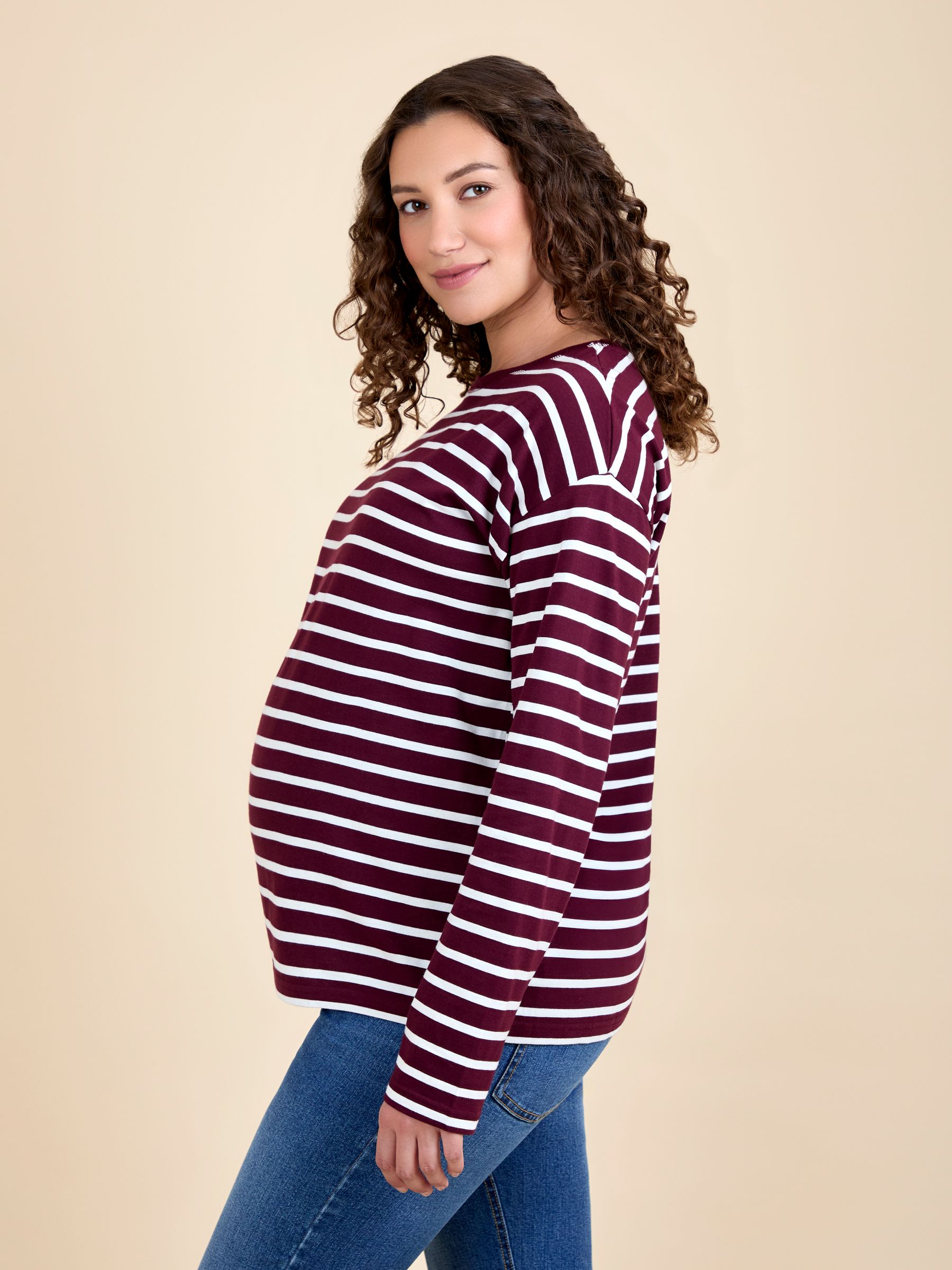 Red Stripe Long Sleeve Boyfriend Maternity T-Shirt - Image 2 of 4