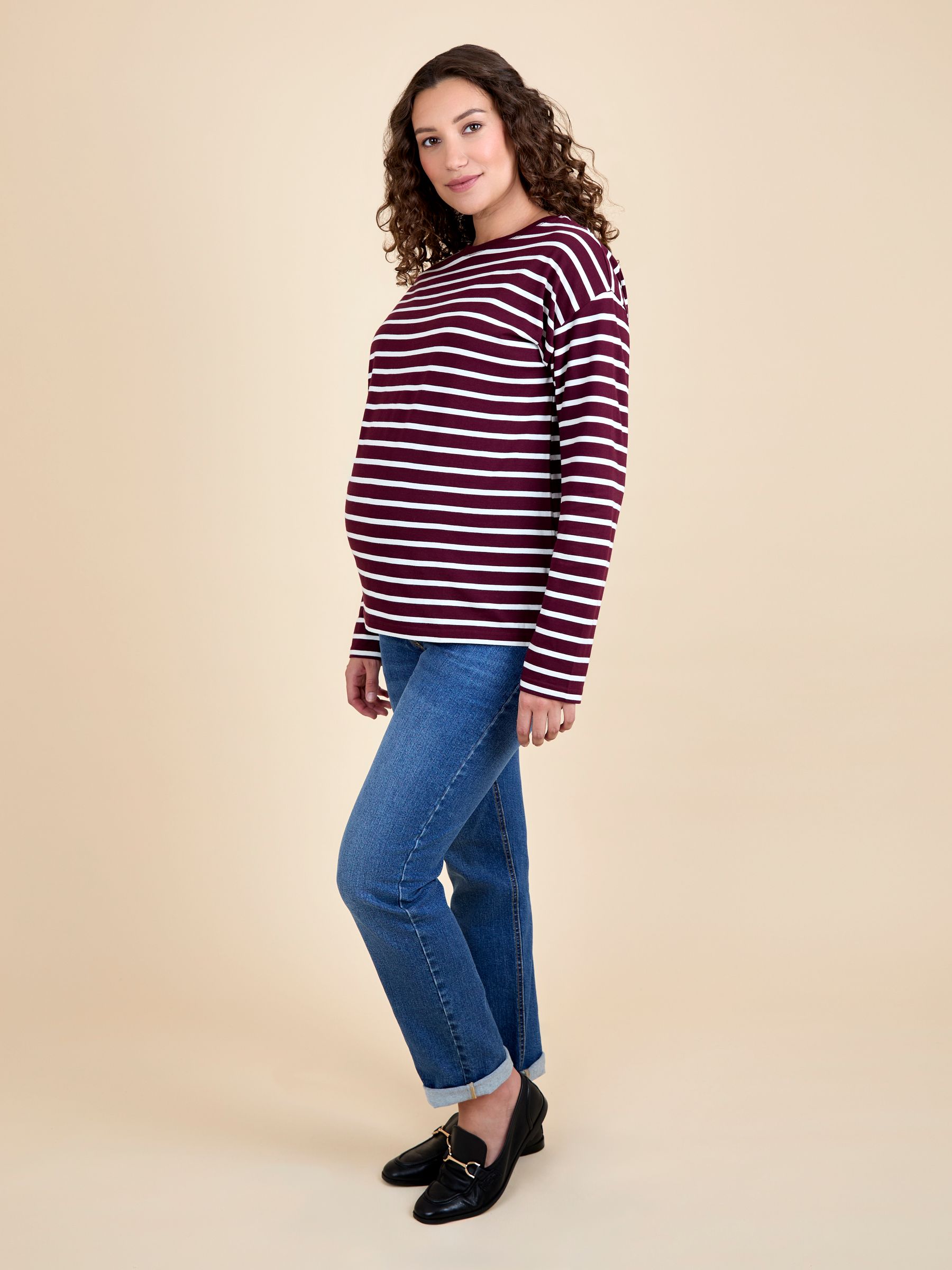 Red Stripe Long Sleeve Boyfriend Maternity T-Shirt - Image 4 of 4