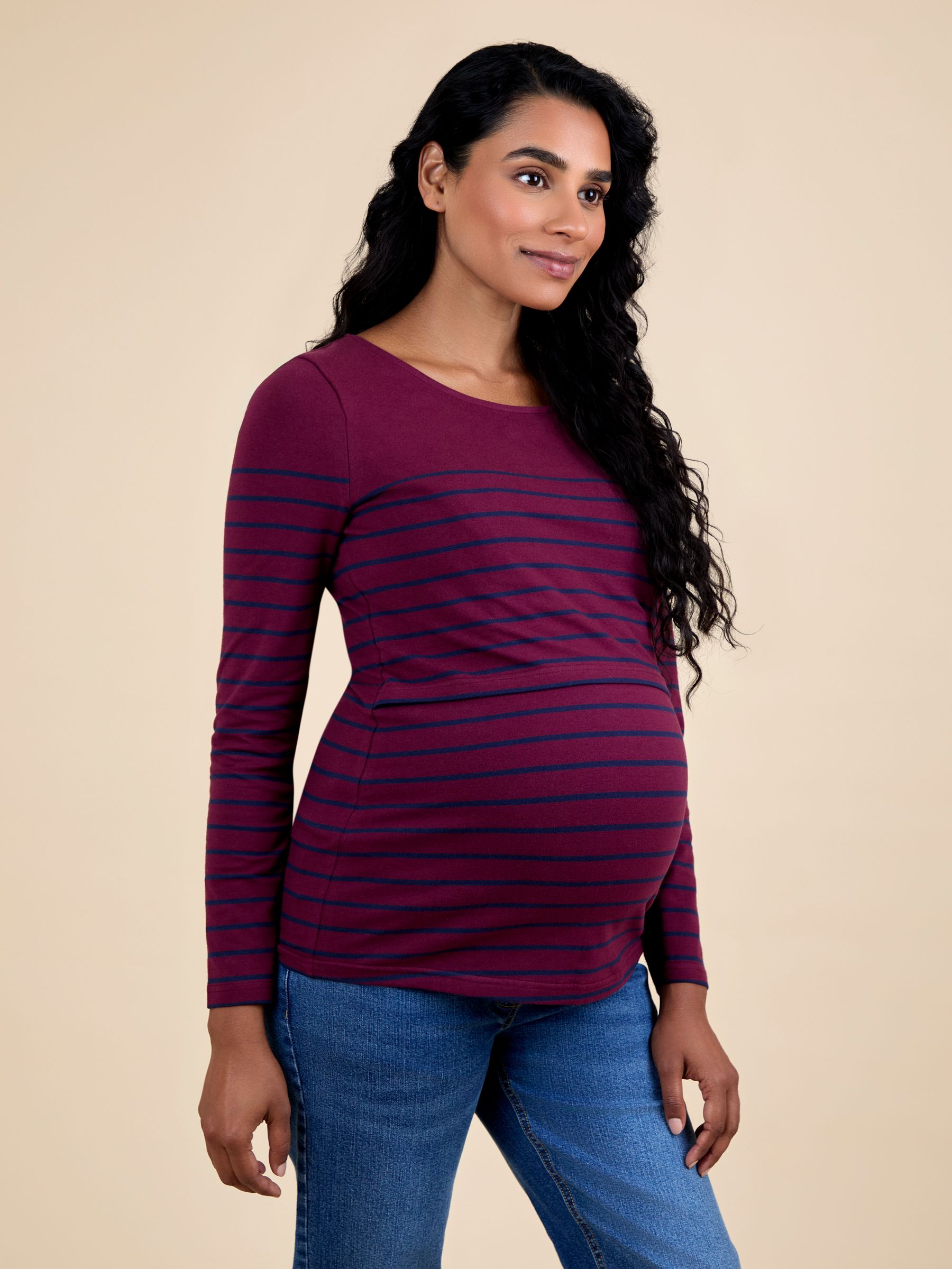 Purple Stripe Long Sleeve Maternity & Nursing Top - Image 1 of 5
