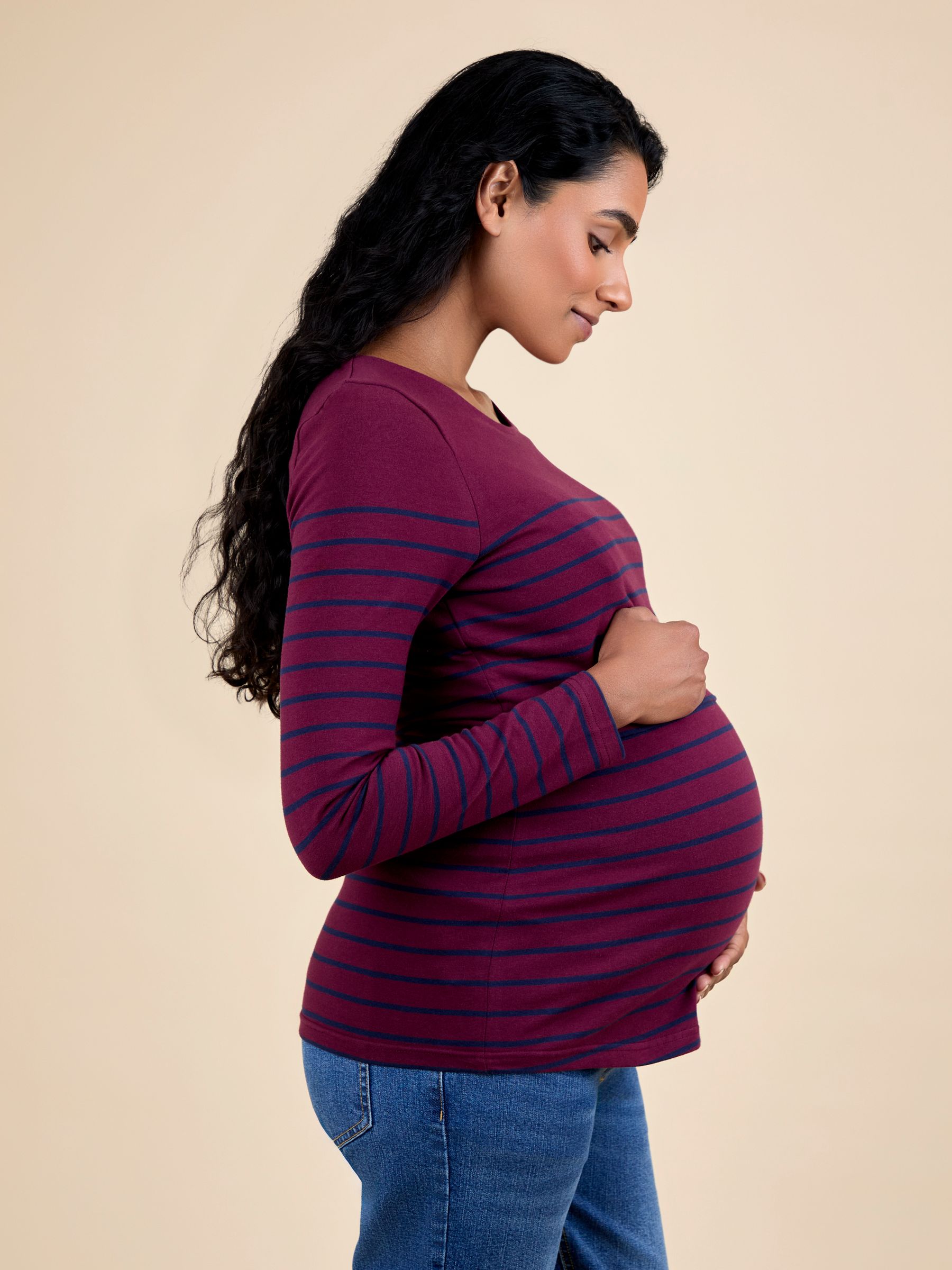 Purple Stripe Long Sleeve Maternity & Nursing Top - Image 2 of 5