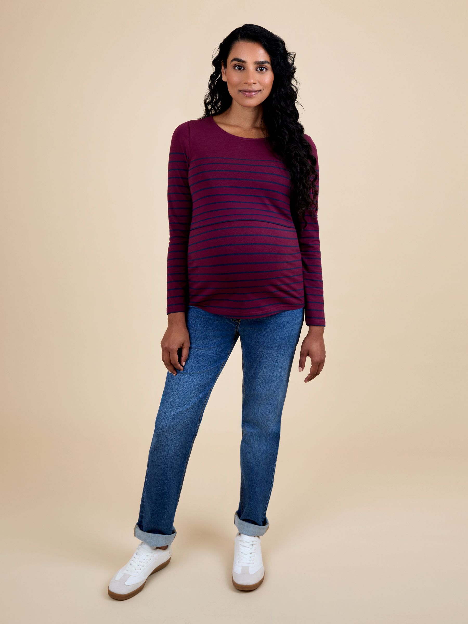 Purple Stripe Long Sleeve Maternity & Nursing Top - Image 4 of 5