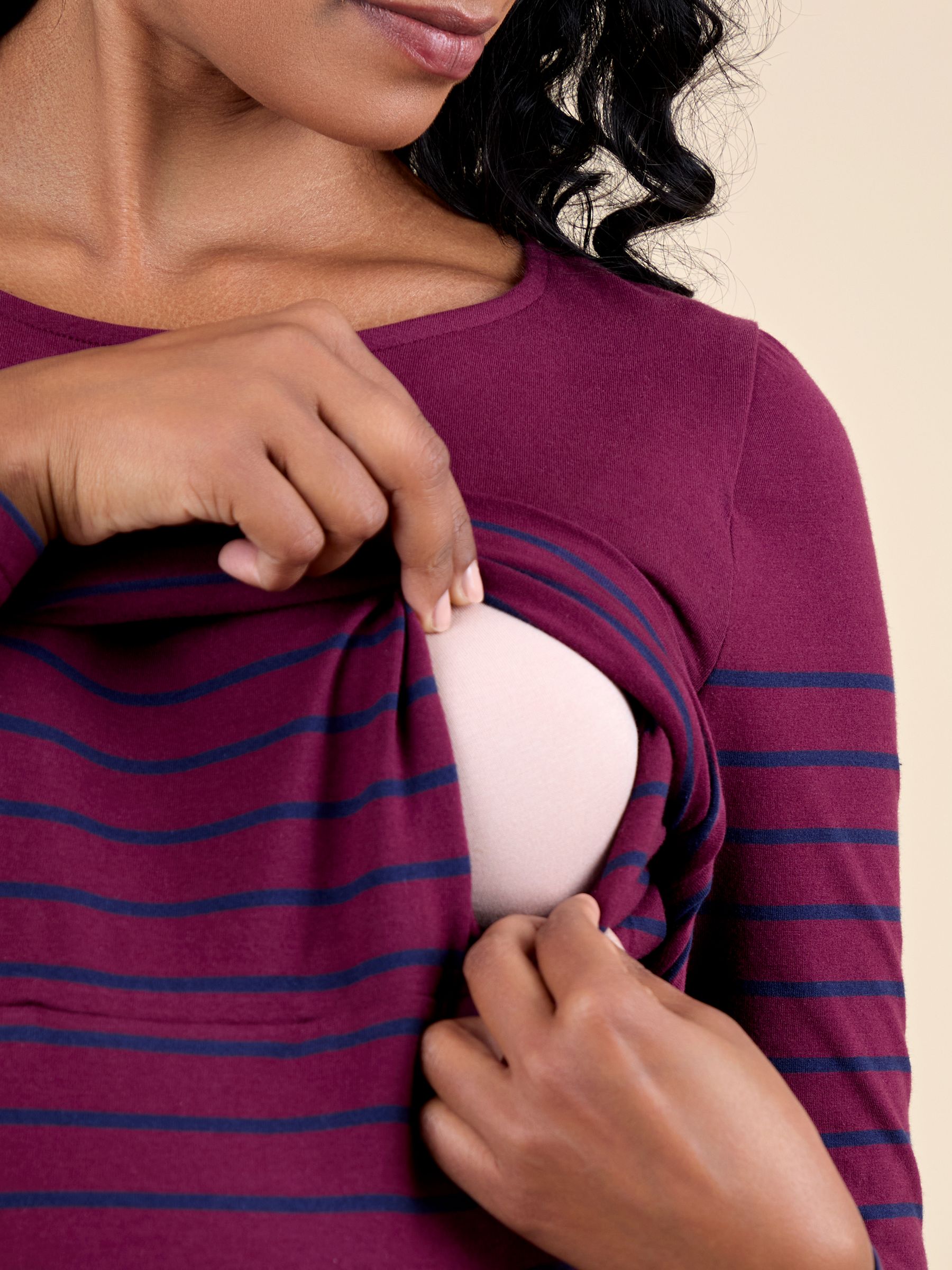 Purple Stripe Long Sleeve Maternity & Nursing Top - Image 5 of 5