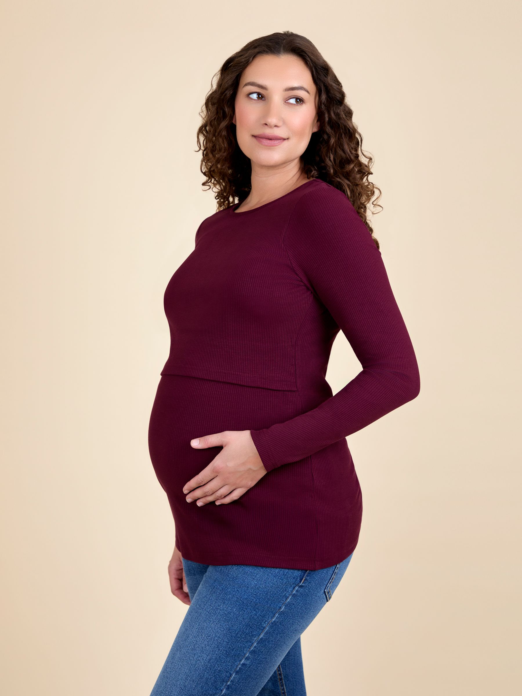 Wine and Navy 2-Pack Ribbed Maternity & Nursing Top - Image 2 of 10