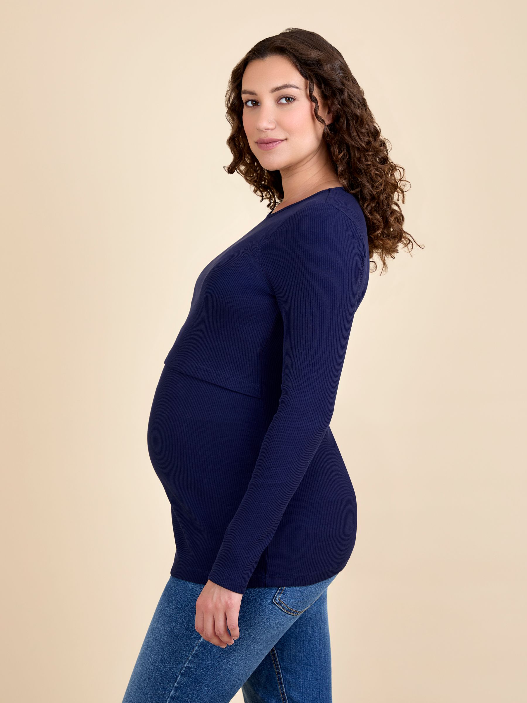 Wine and Navy 2-Pack Ribbed Maternity & Nursing Top - Image 3 of 10