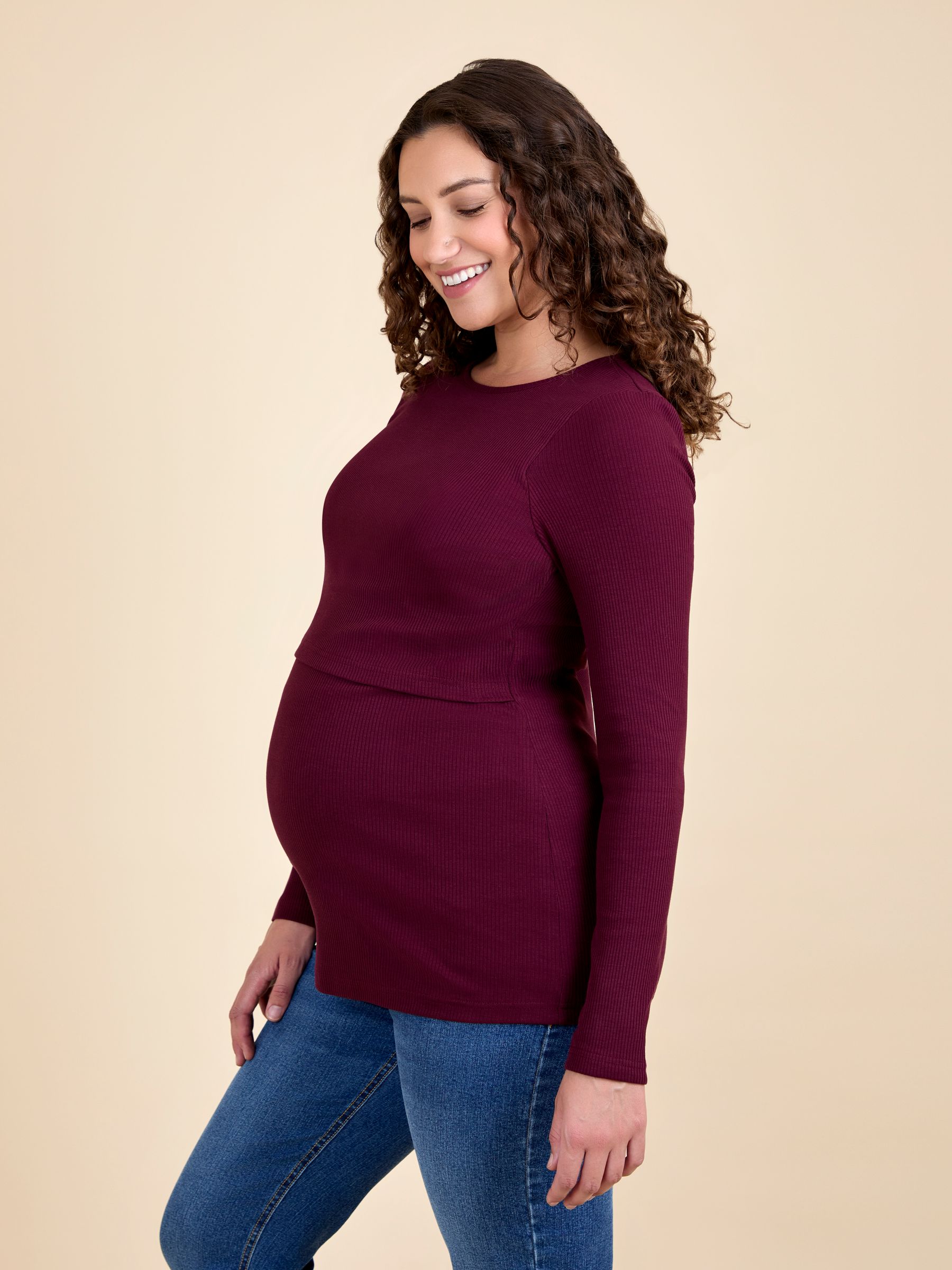 Wine and Navy 2-Pack Ribbed Maternity & Nursing Top - Image 4 of 10