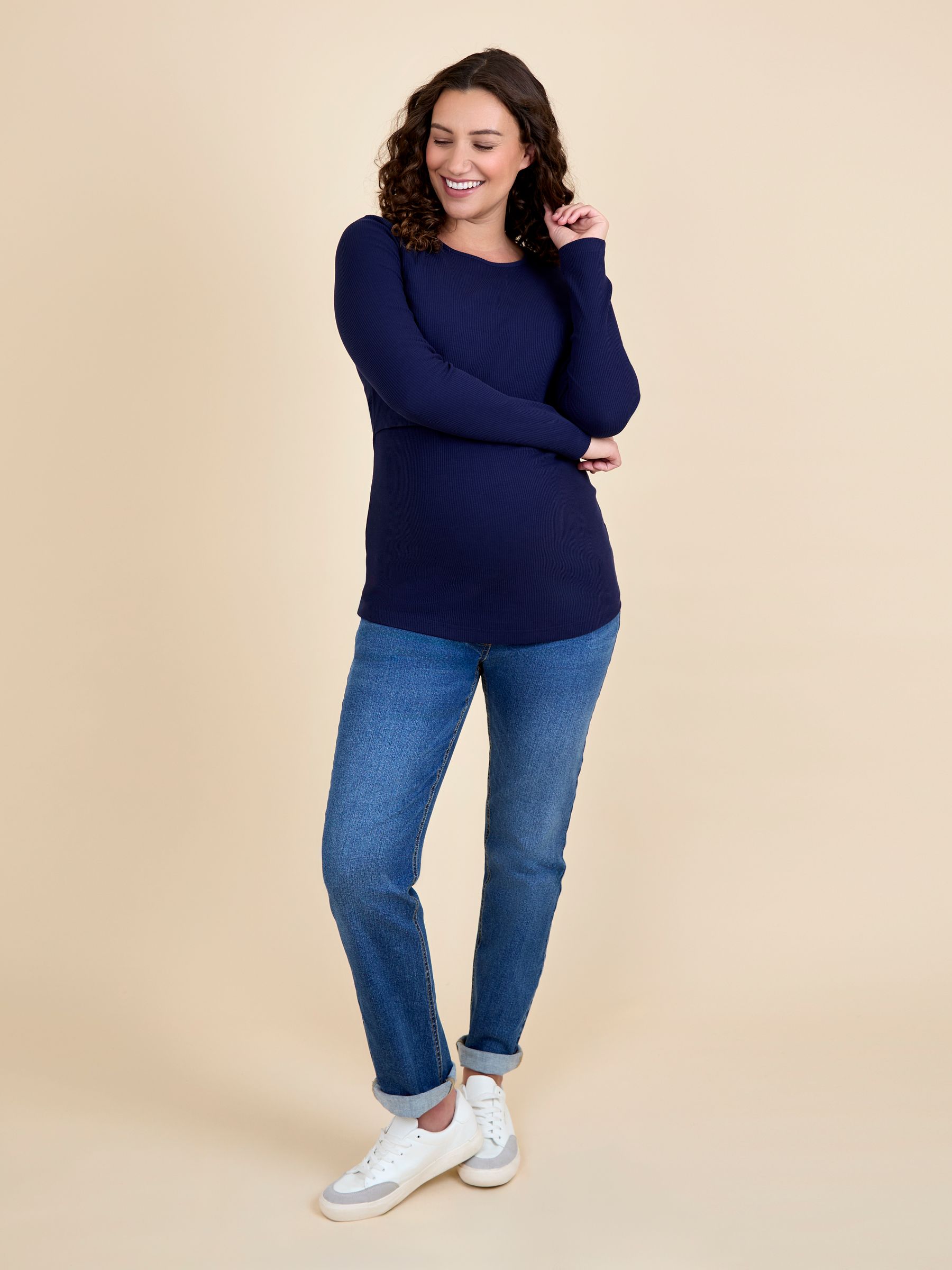Wine and Navy 2-Pack Ribbed Maternity & Nursing Top - Image 7 of 10