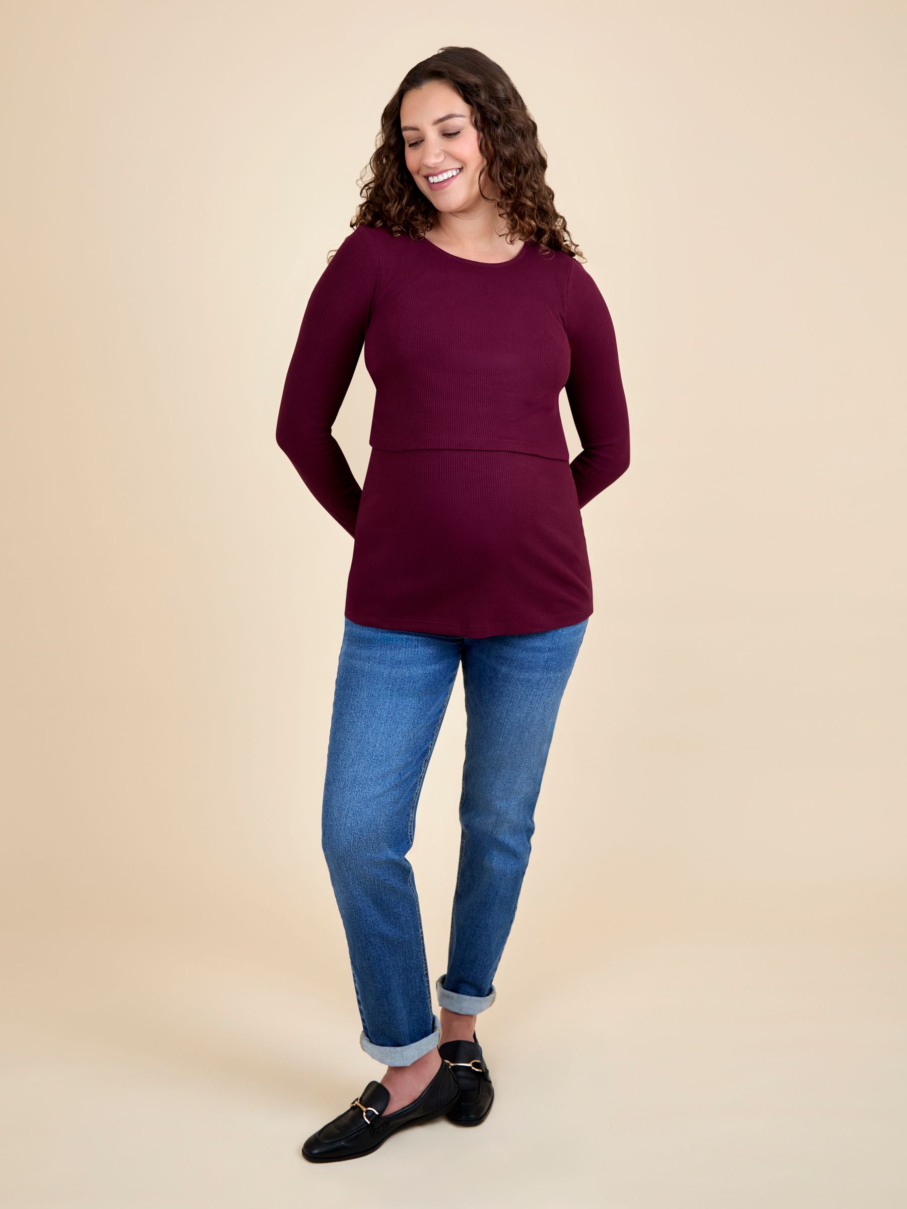 Wine and Navy 2-Pack Ribbed Maternity & Nursing Top - Image 8 of 10
