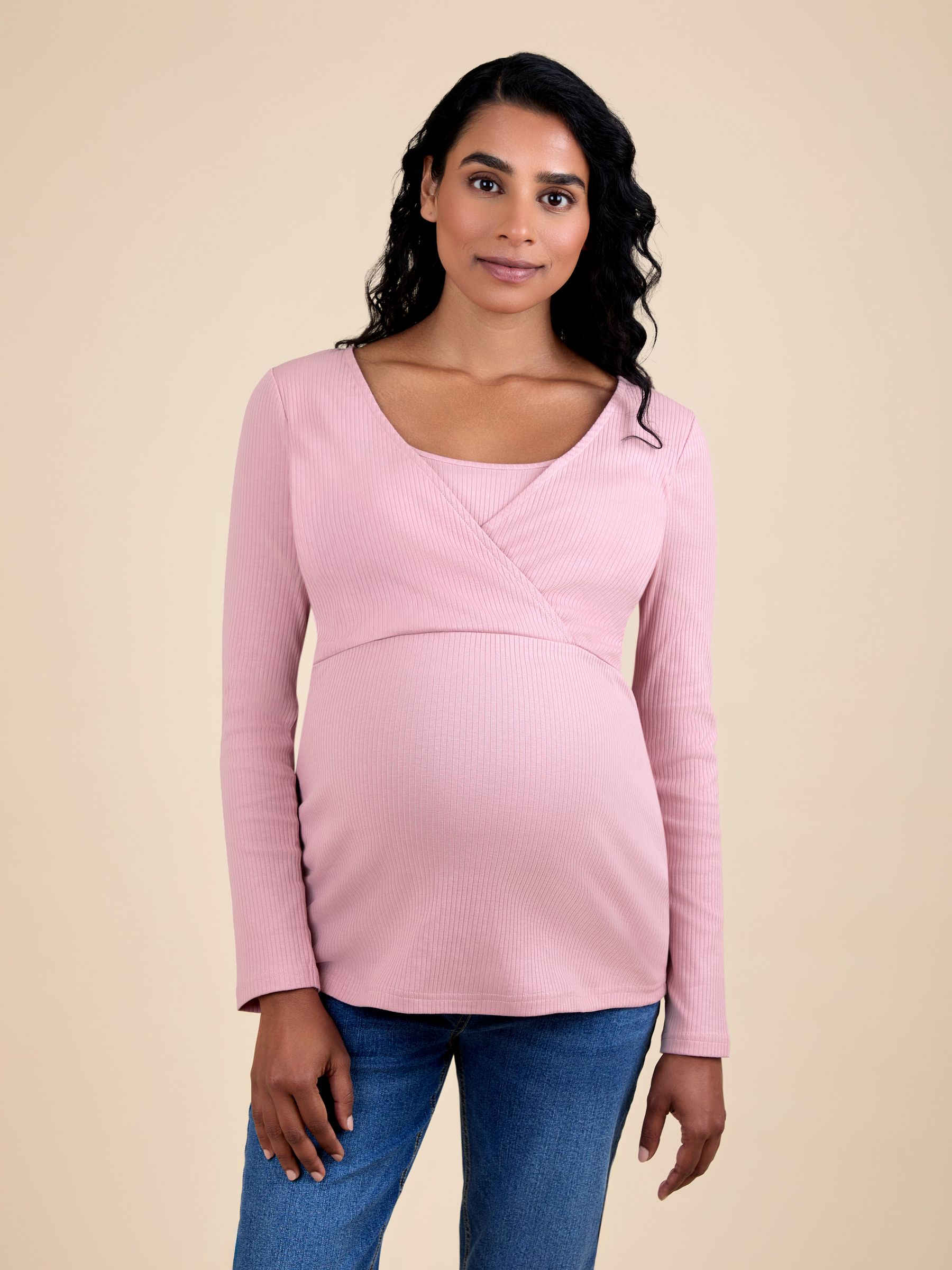 Pink Wrap Maternity & Nursing Long Sleeve Ribbed Top - Image 1 of 5