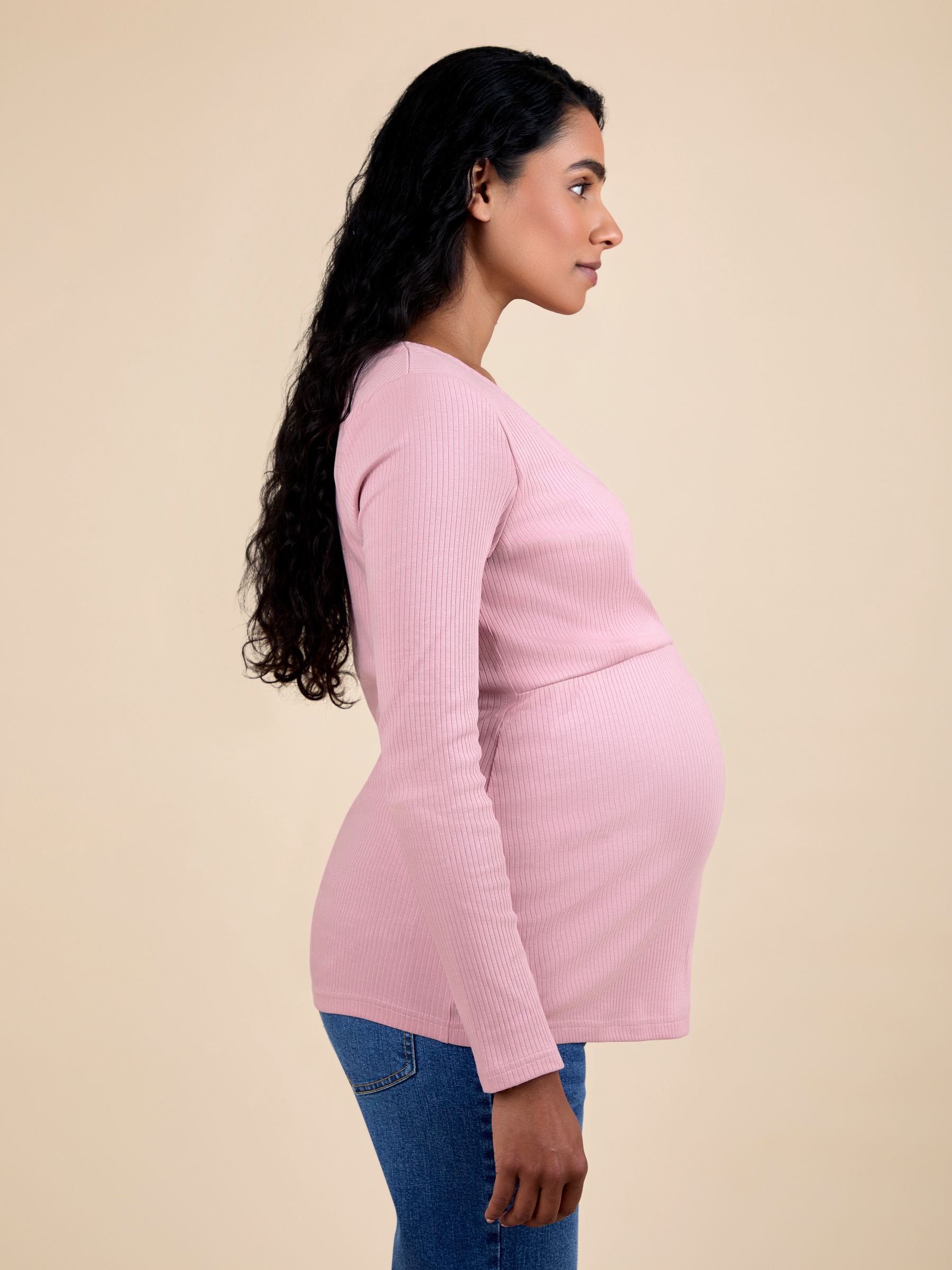 Pink Wrap Maternity & Nursing Long Sleeve Ribbed Top - Image 2 of 5