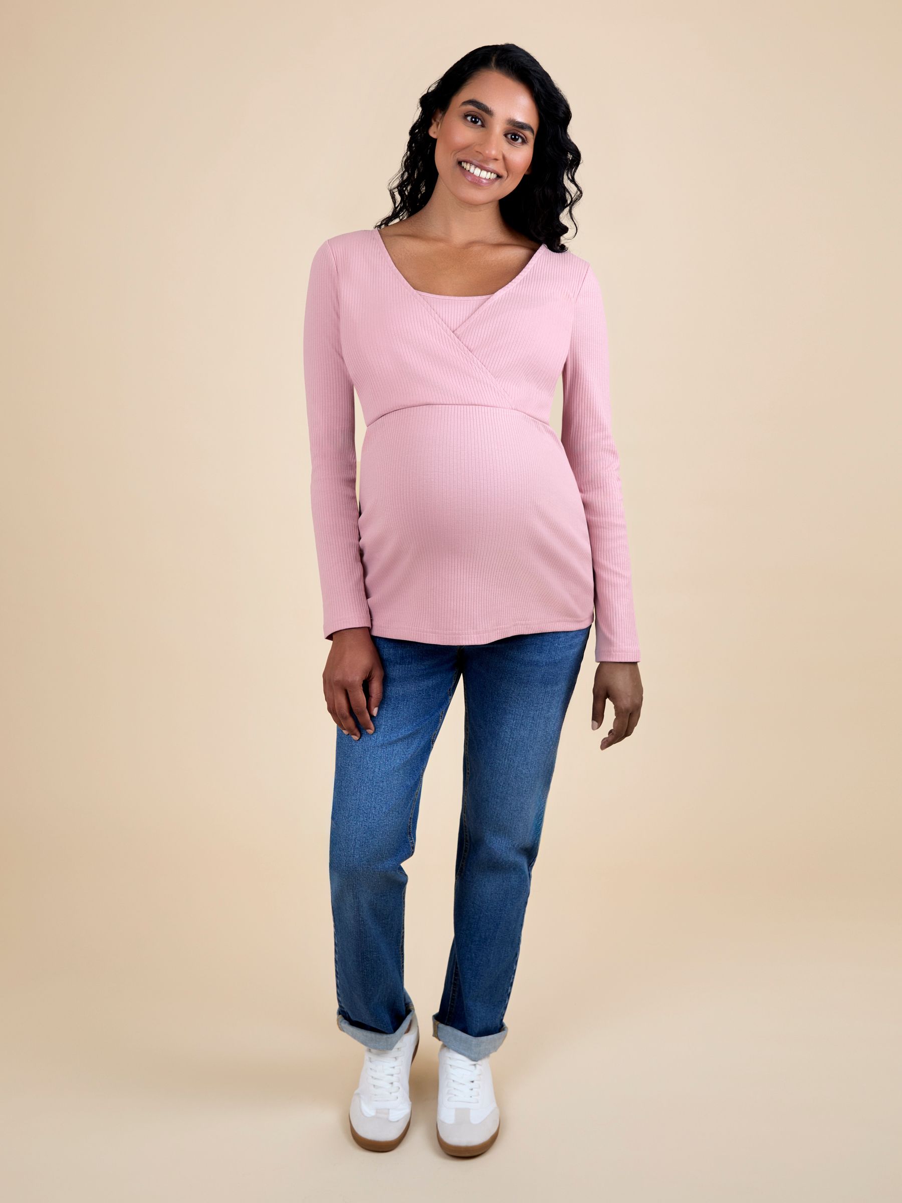 Pink Wrap Maternity & Nursing Long Sleeve Ribbed Top - Image 4 of 5
