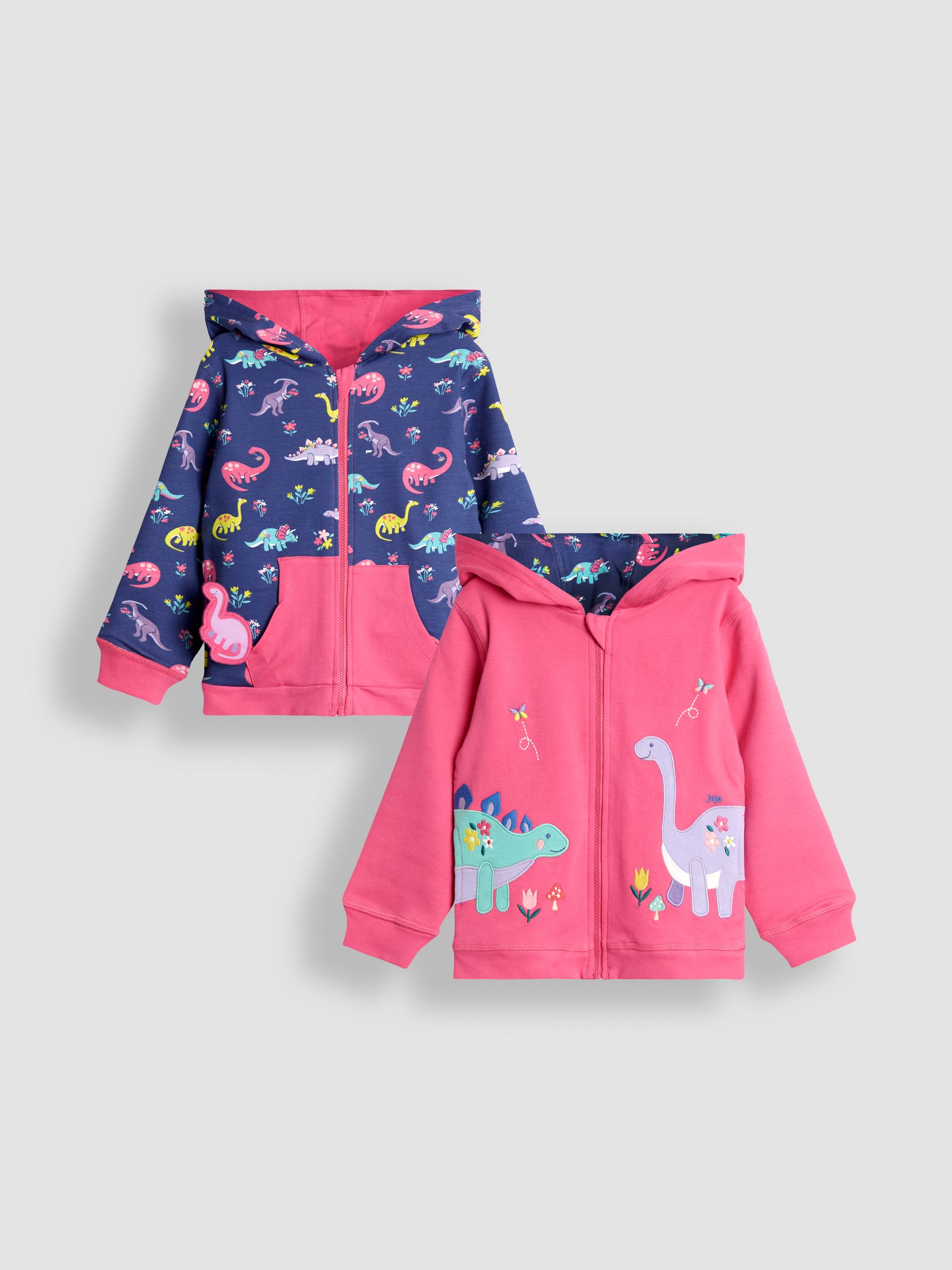 Fuschia Pink Dino Appliqué Reversible Hoodie | JoJo Maman Bébé USA