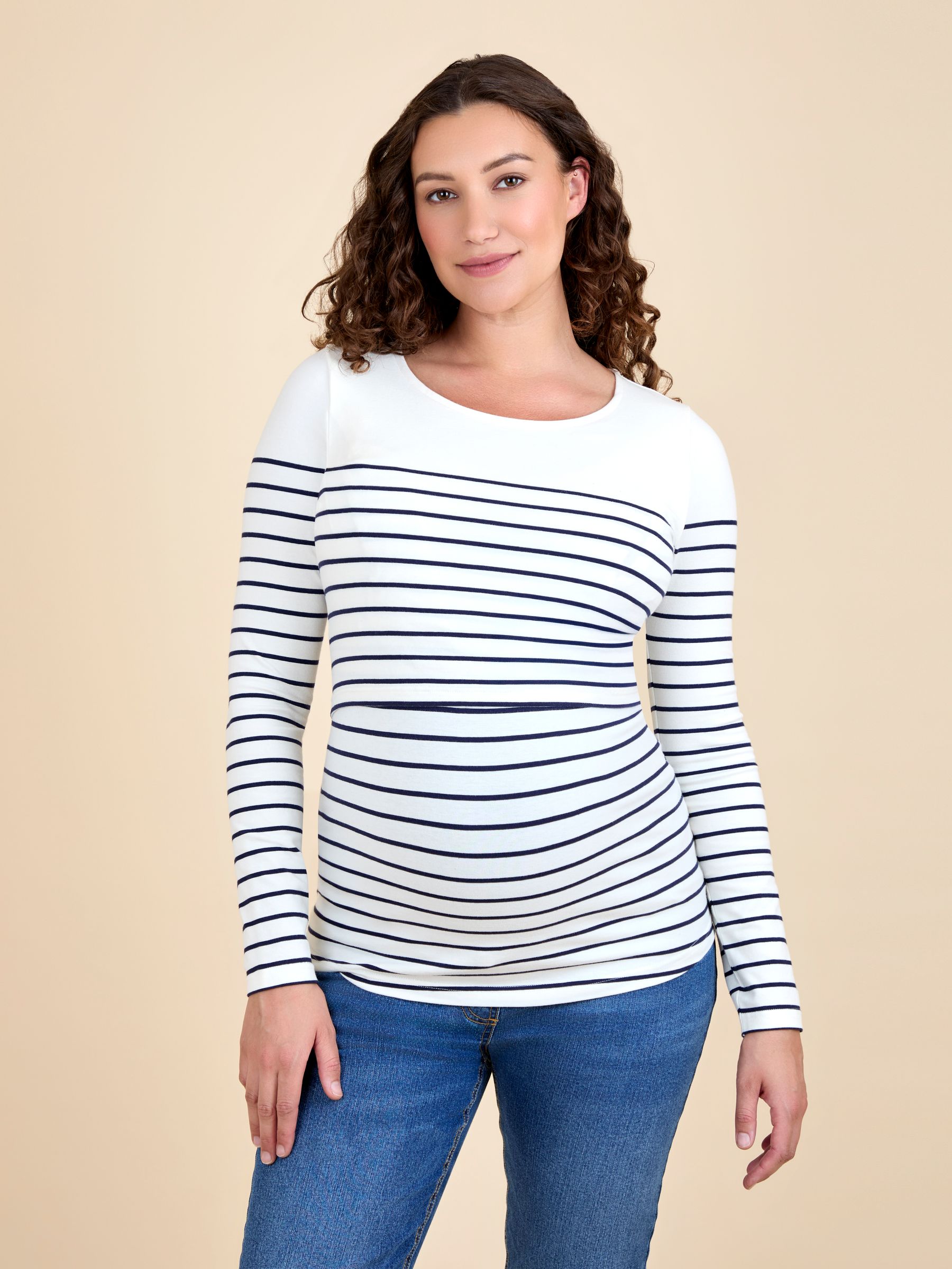 Light Blue Stripe Long Sleeve Maternity & Nursing Top - Image 1 of 5