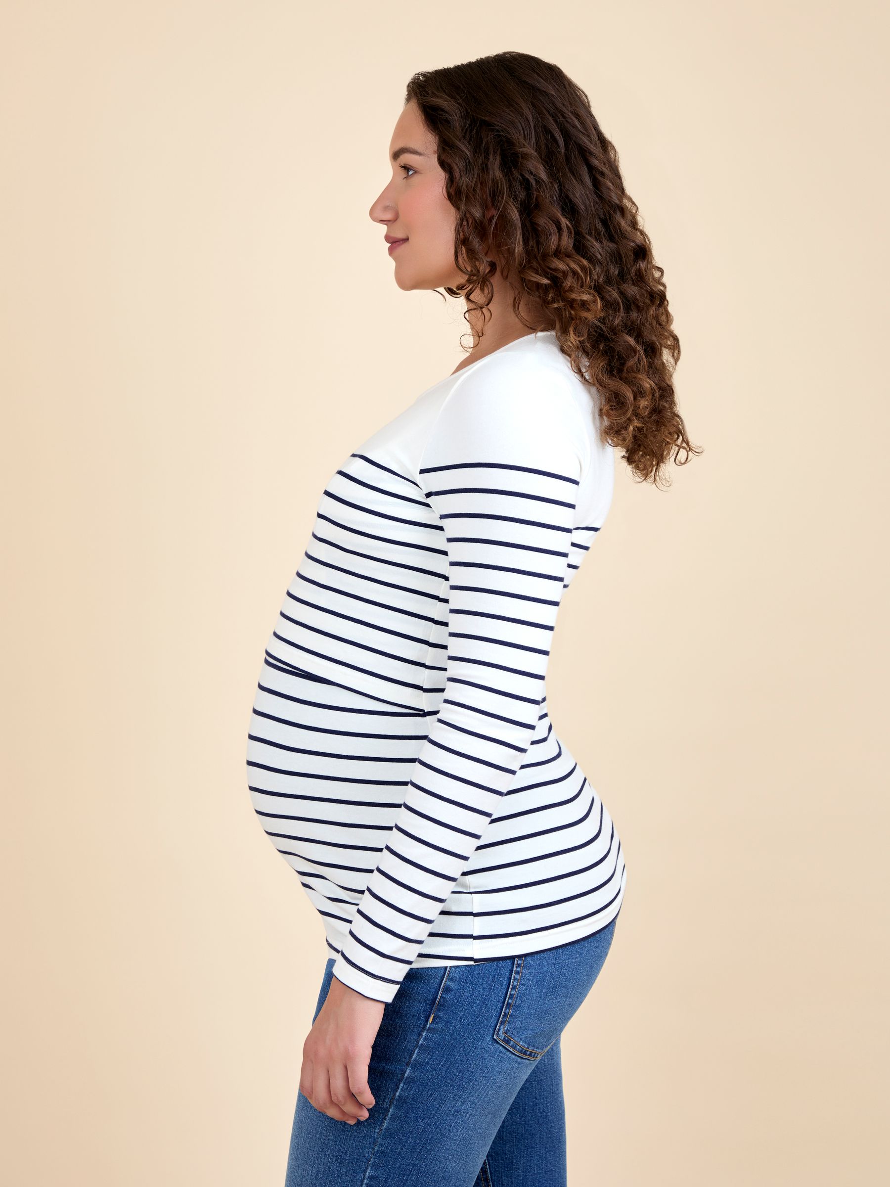 Light Blue Stripe Long Sleeve Maternity & Nursing Top - Image 2 of 5
