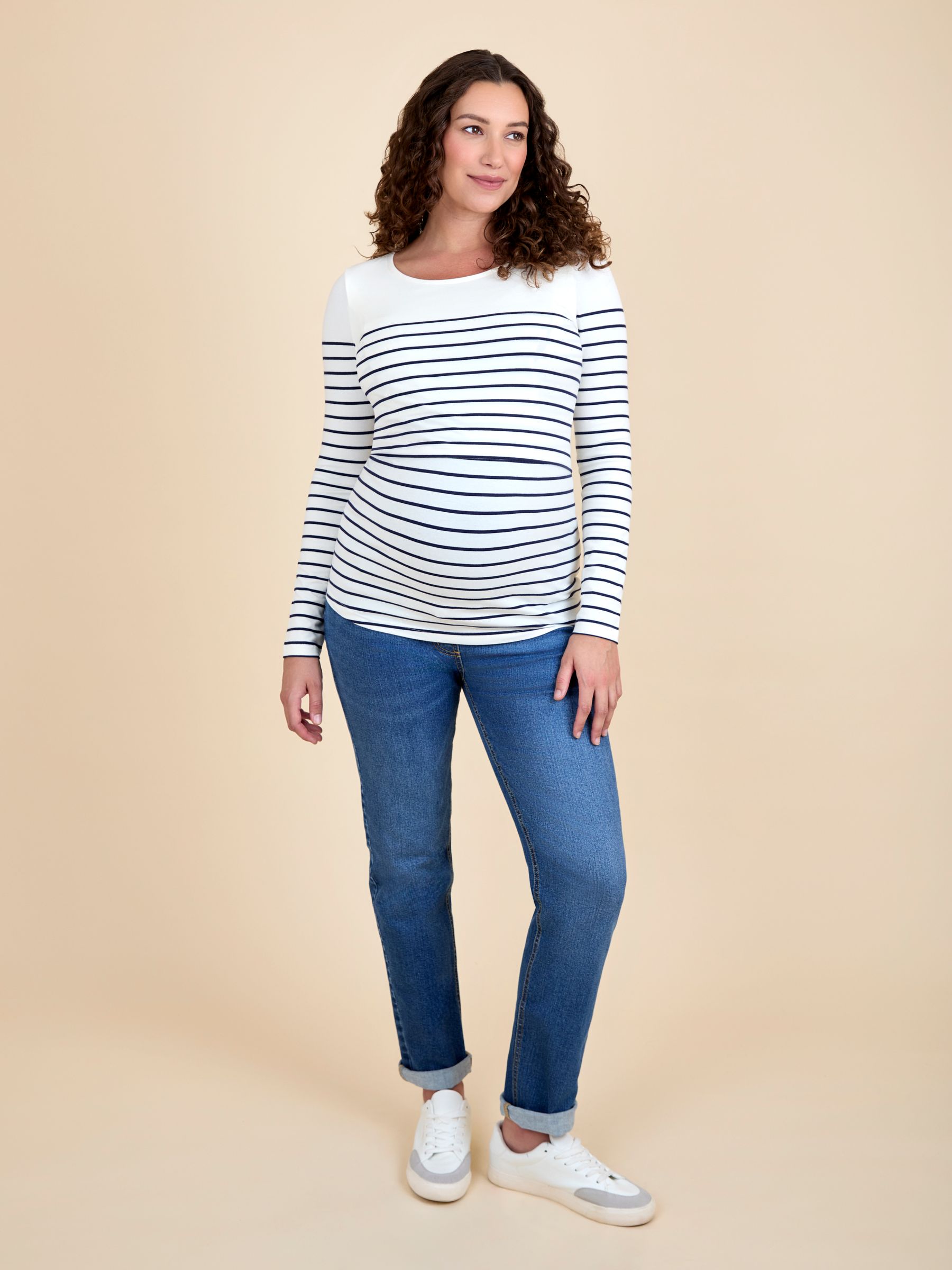 Light Blue Stripe Long Sleeve Maternity & Nursing Top - Image 4 of 5