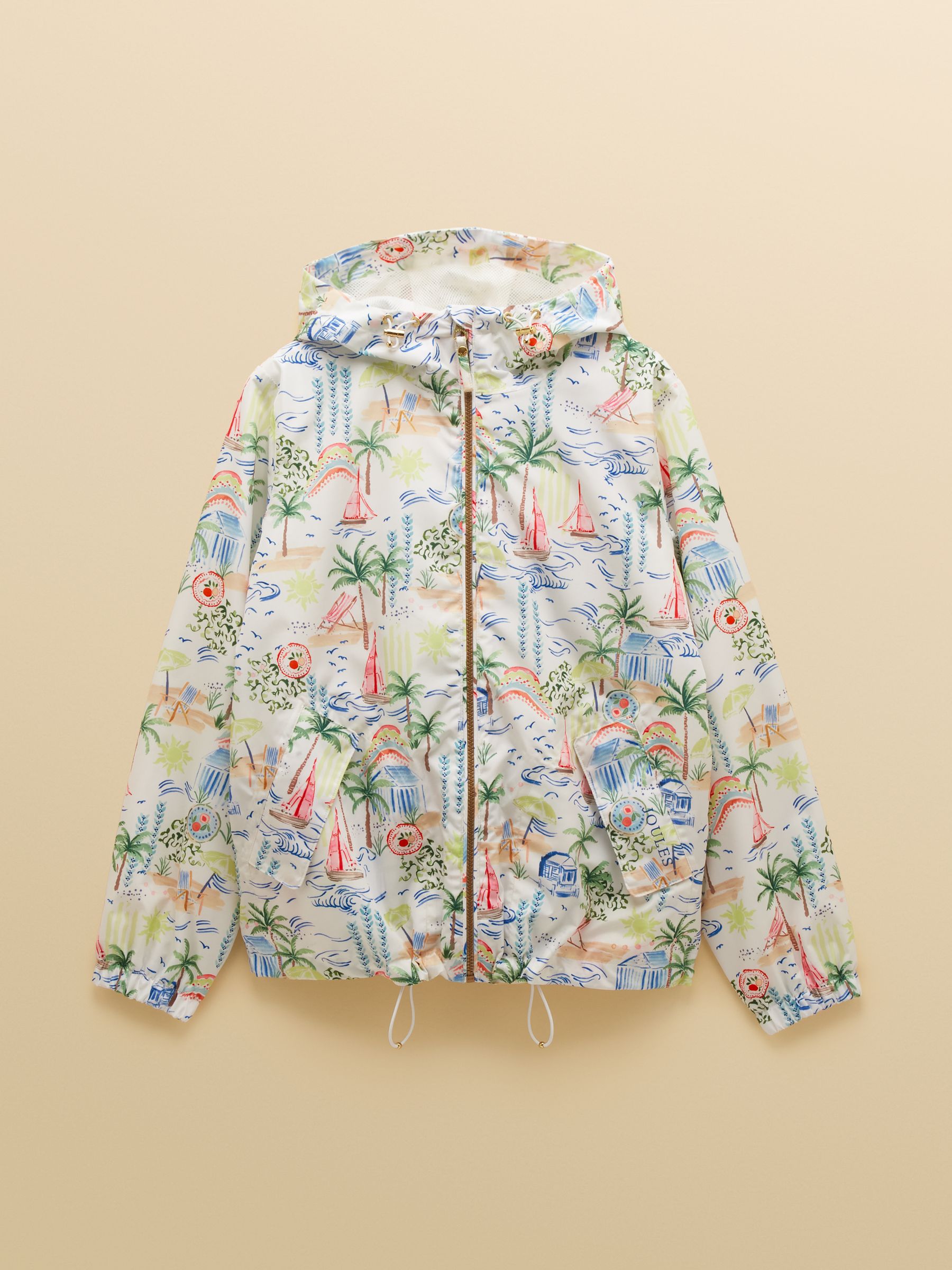 Rainly White Coastal Print Waterproof Packable Raincoat with Hood - Image 14 of 14