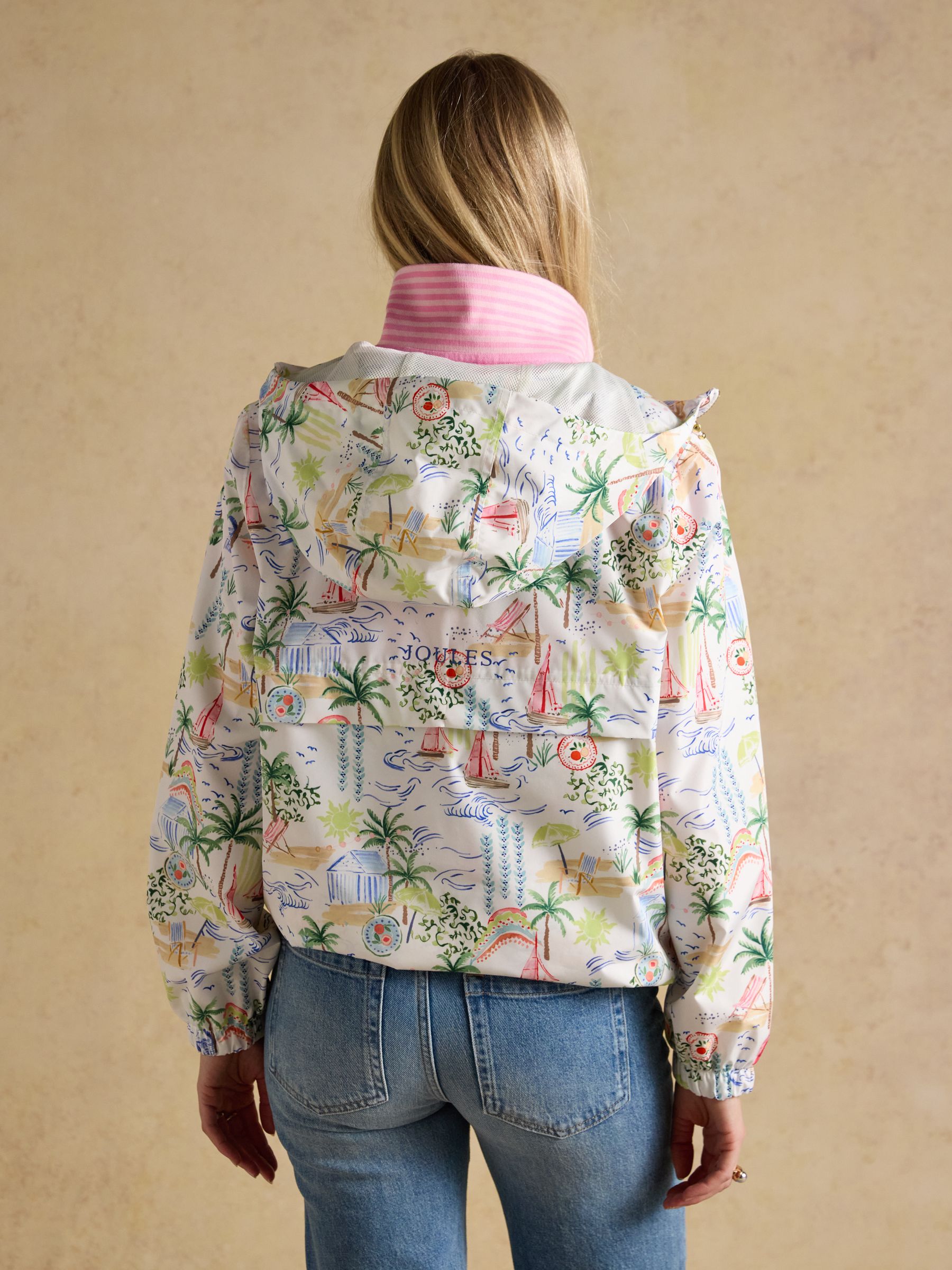 Rainly White Coastal Print Waterproof Packable Raincoat with Hood - Image 4 of 14