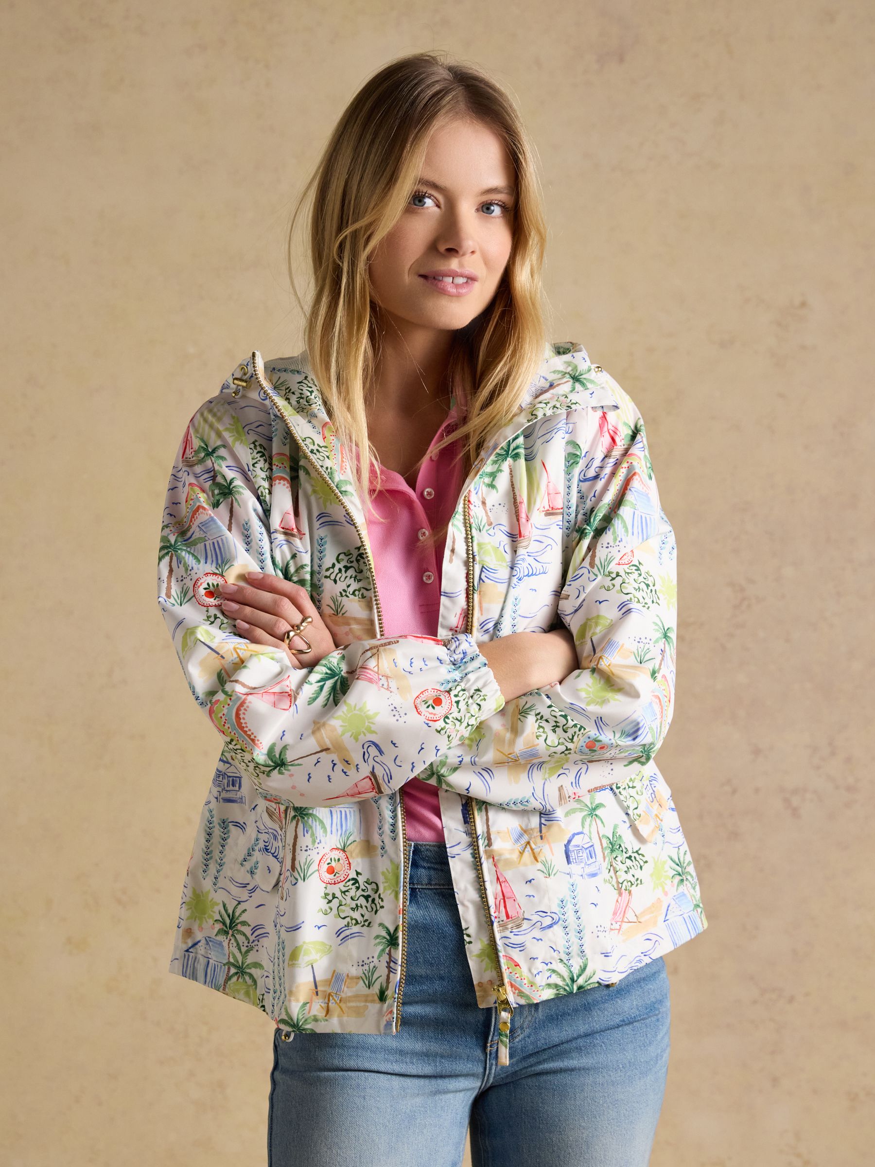 Rainly Coastal scene print Waterproof Packable Raincoat with Hood - Image 4 of 9