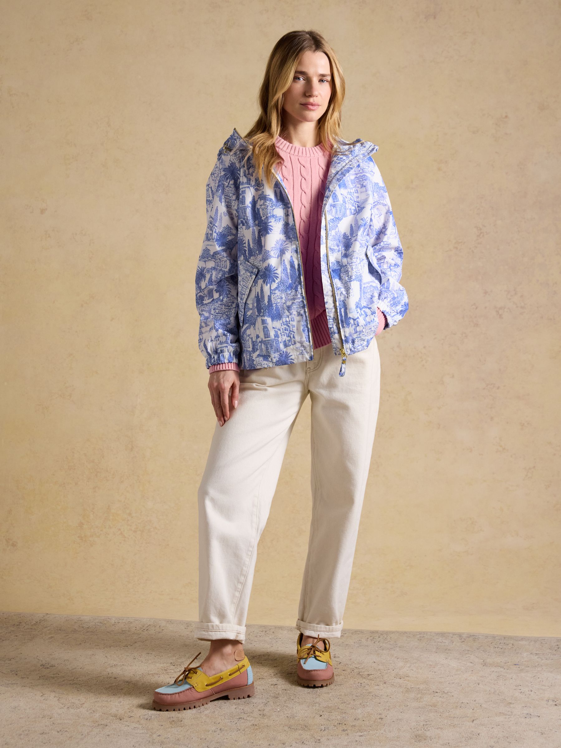 Rainly Cream & Blue Waterproof Packable Raincoat with Hood - Image 3 of 13