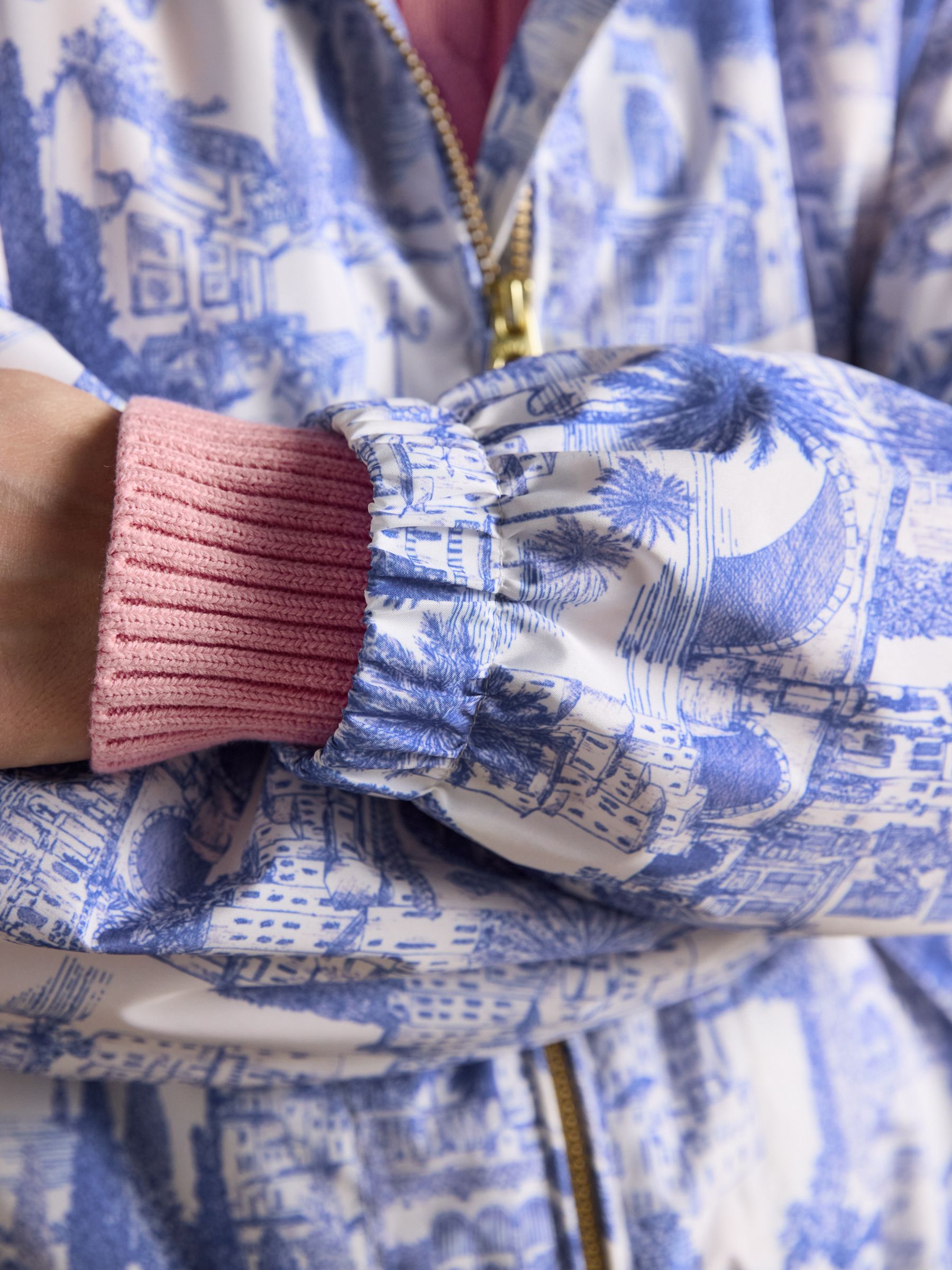 Rainly Cream & Blue Waterproof Packable Raincoat with Hood - Image 5 of 13