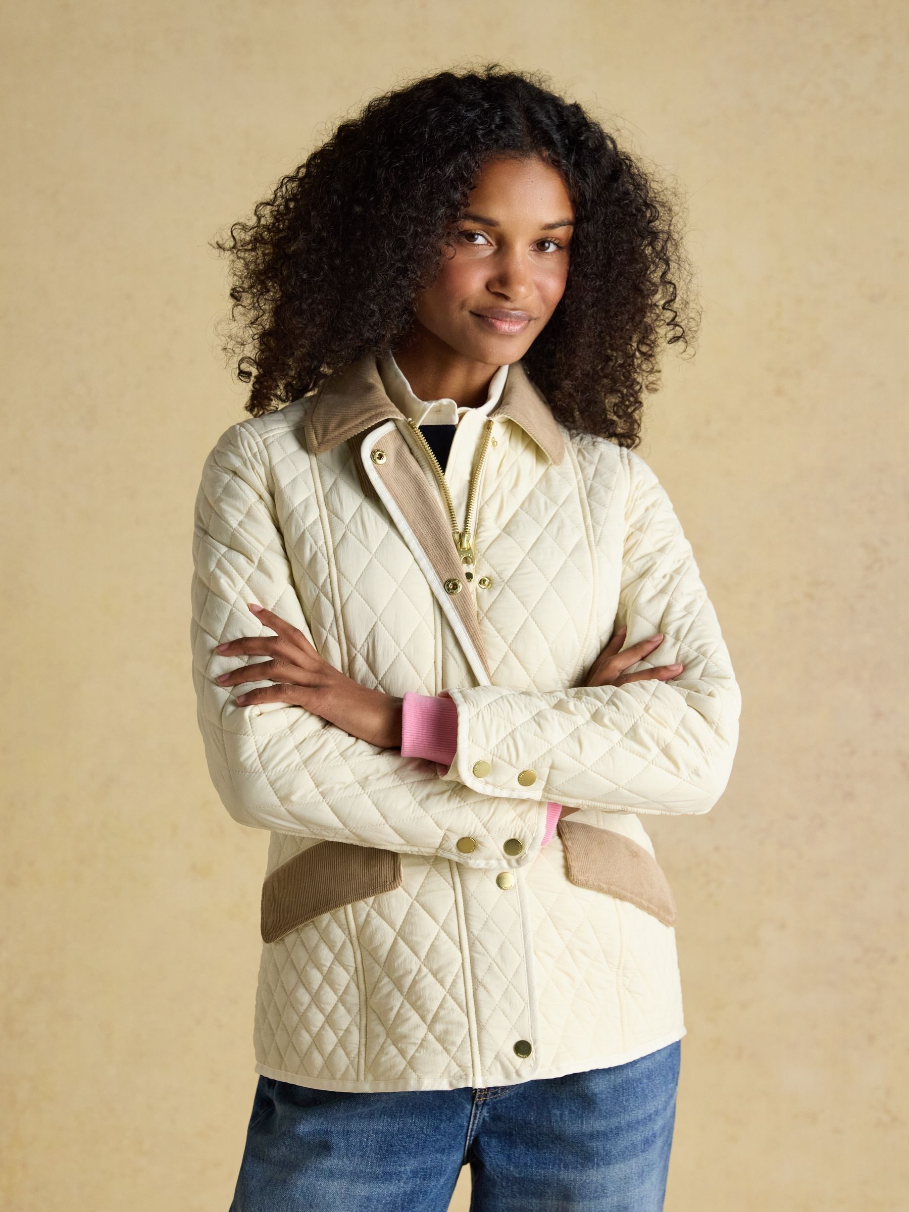Highclere Neutral Showerproof Diamond Quilted Jacket with Adjustable Waist - Image 1 of 13