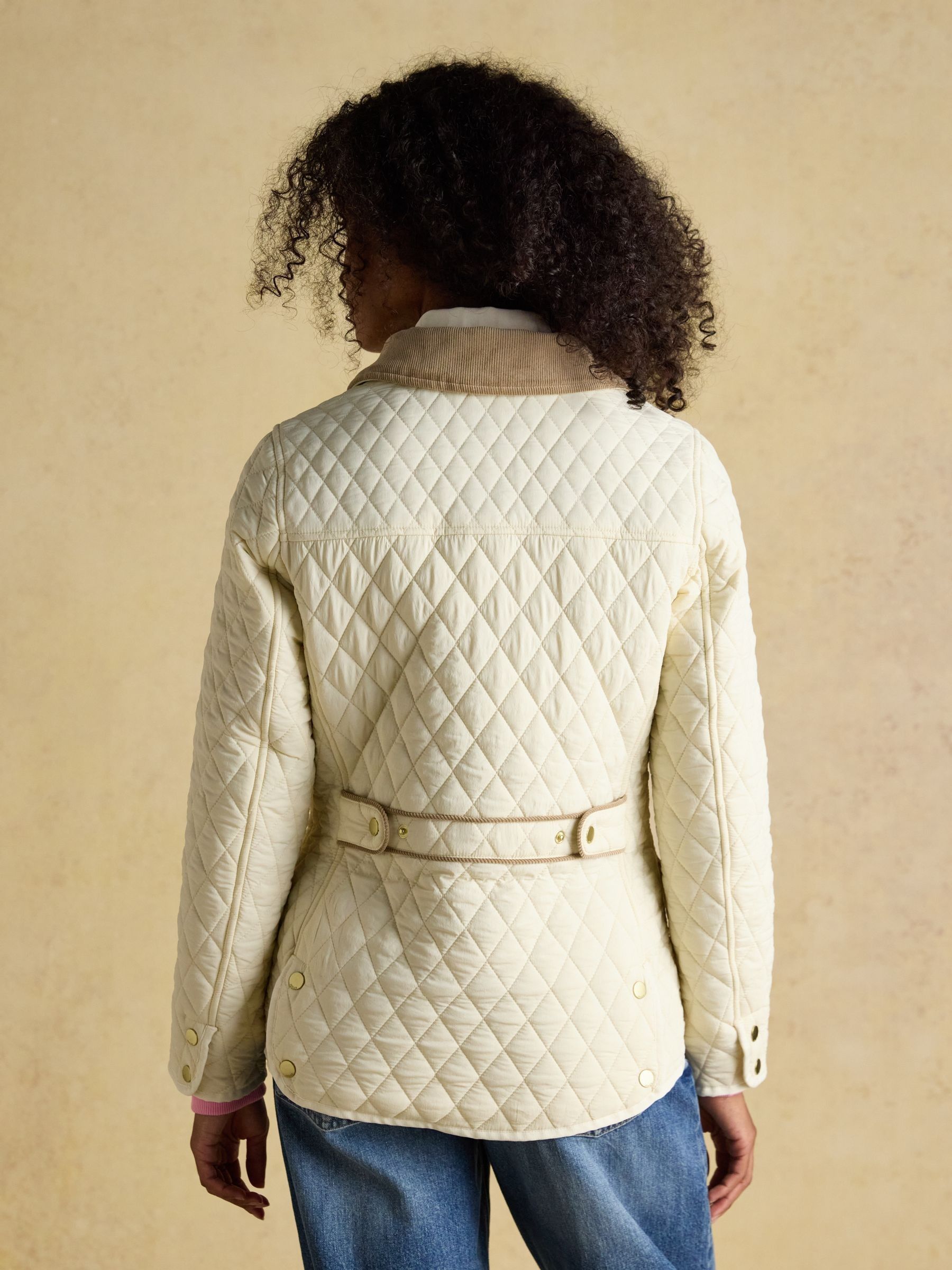 Highclere Neutral Showerproof Diamond Quilted Jacket with Adjustable Waist - Image 2 of 13