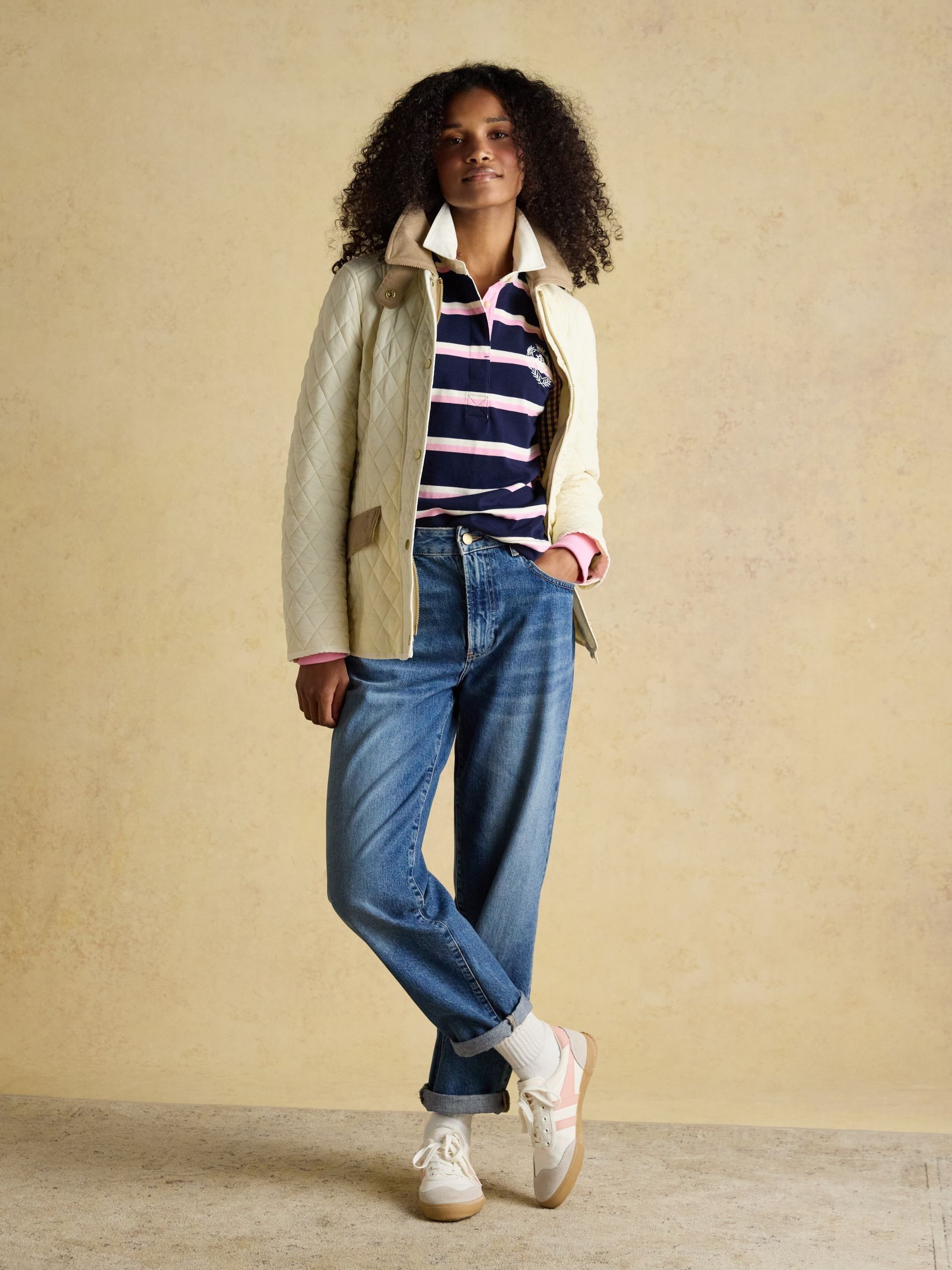 Highclere Neutral Showerproof Diamond Quilted Jacket with Adjustable Waist - Image 3 of 13