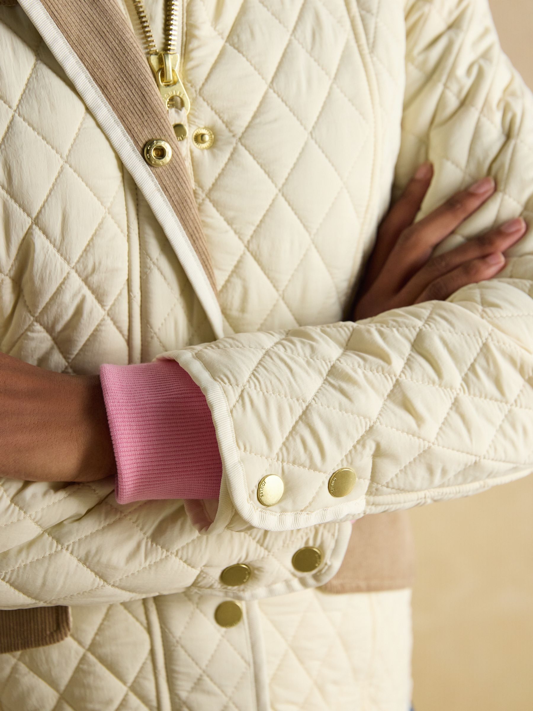 Highclere Neutral Showerproof Diamond Quilted Jacket with Adjustable Waist - Image 9 of 13