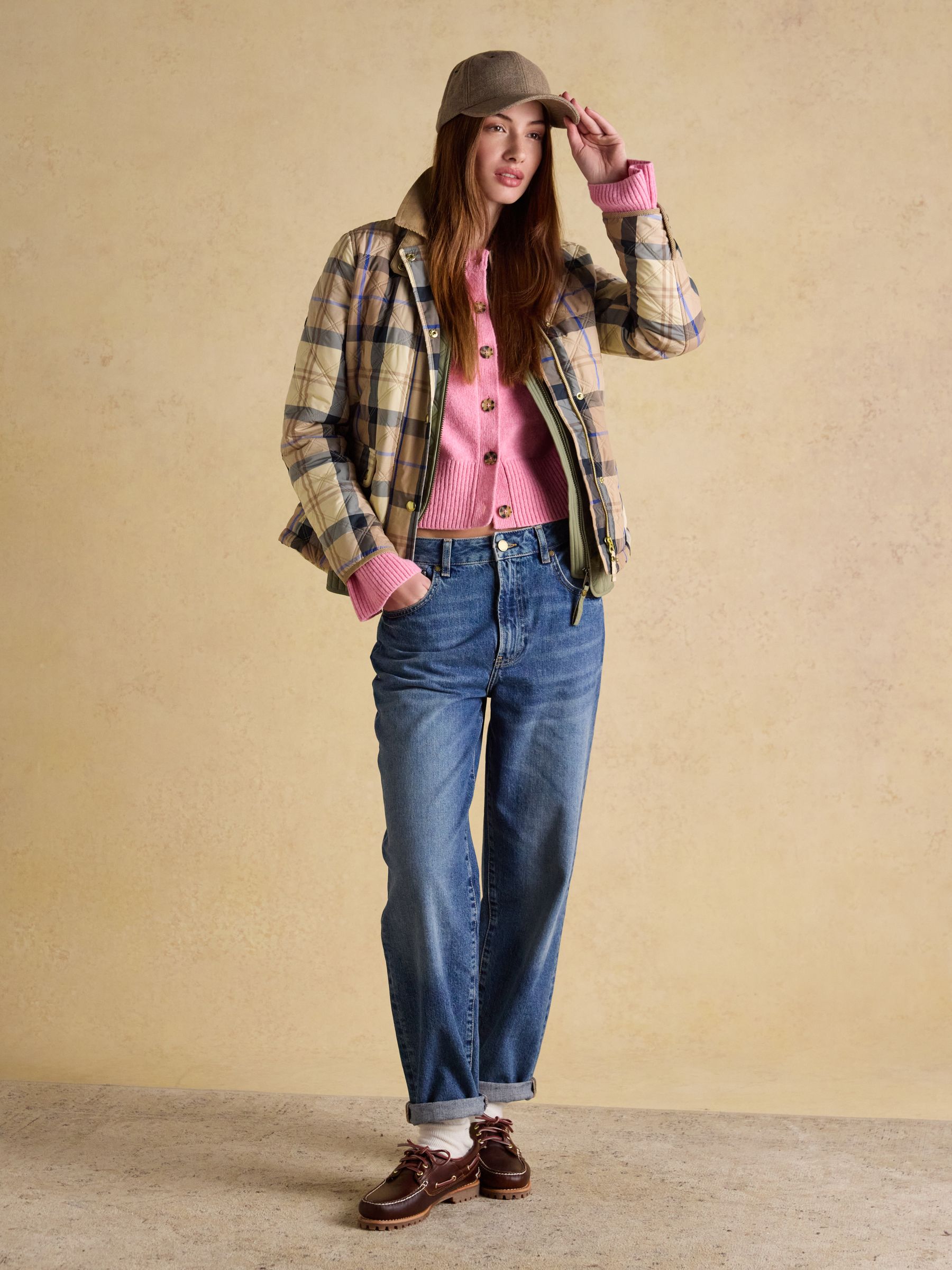 Harrogate Beige Check Showerproof Diamond Quilted Barn Jacket - Image 6 of 17