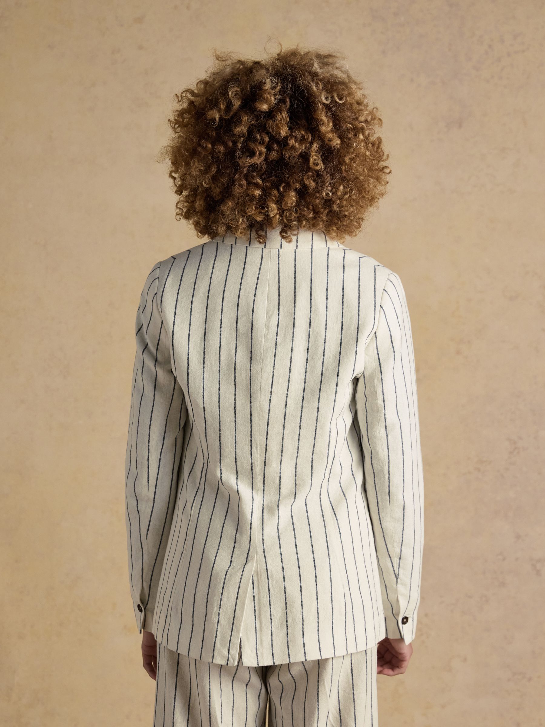 Creme Stripe Linen Blend Blazer - Image 2 of 11