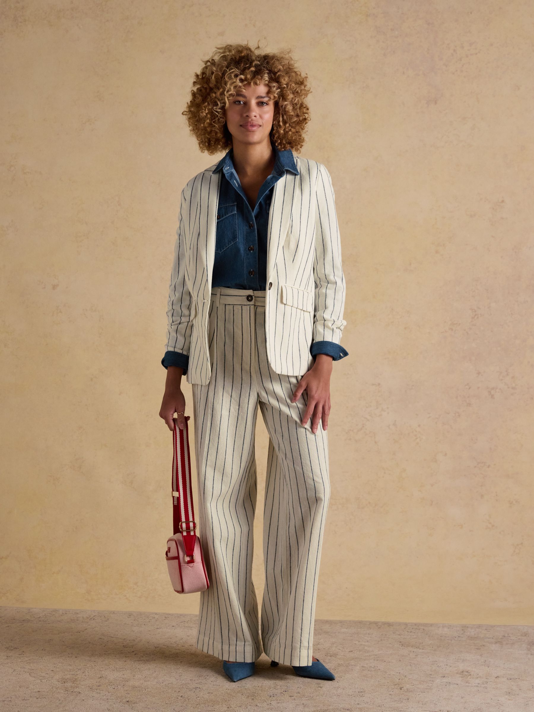 Creme Stripe Linen Blend Blazer - Image 3 of 11