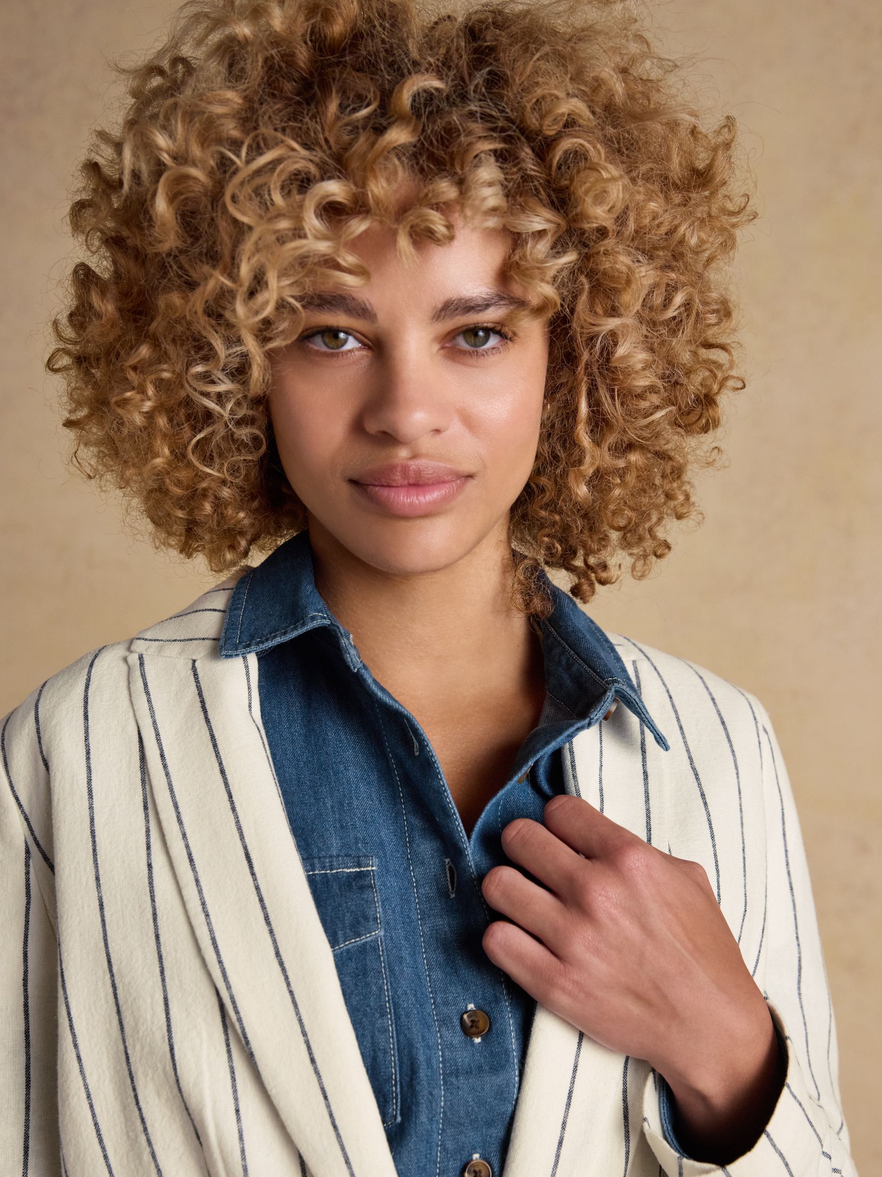 Creme Stripe Linen Blend Blazer - Image 4 of 11