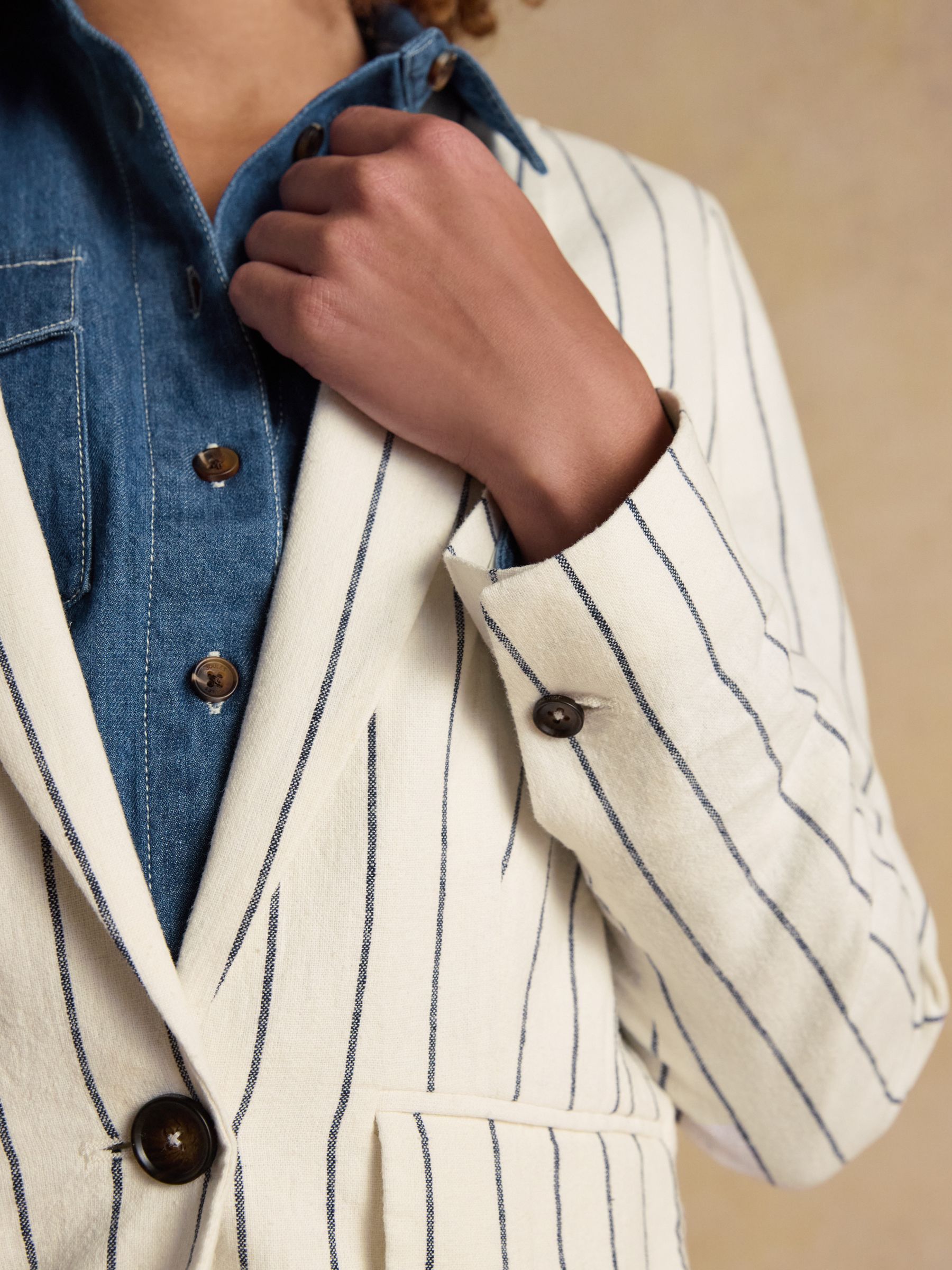 Creme Stripe Linen Blend Blazer - Image 7 of 11